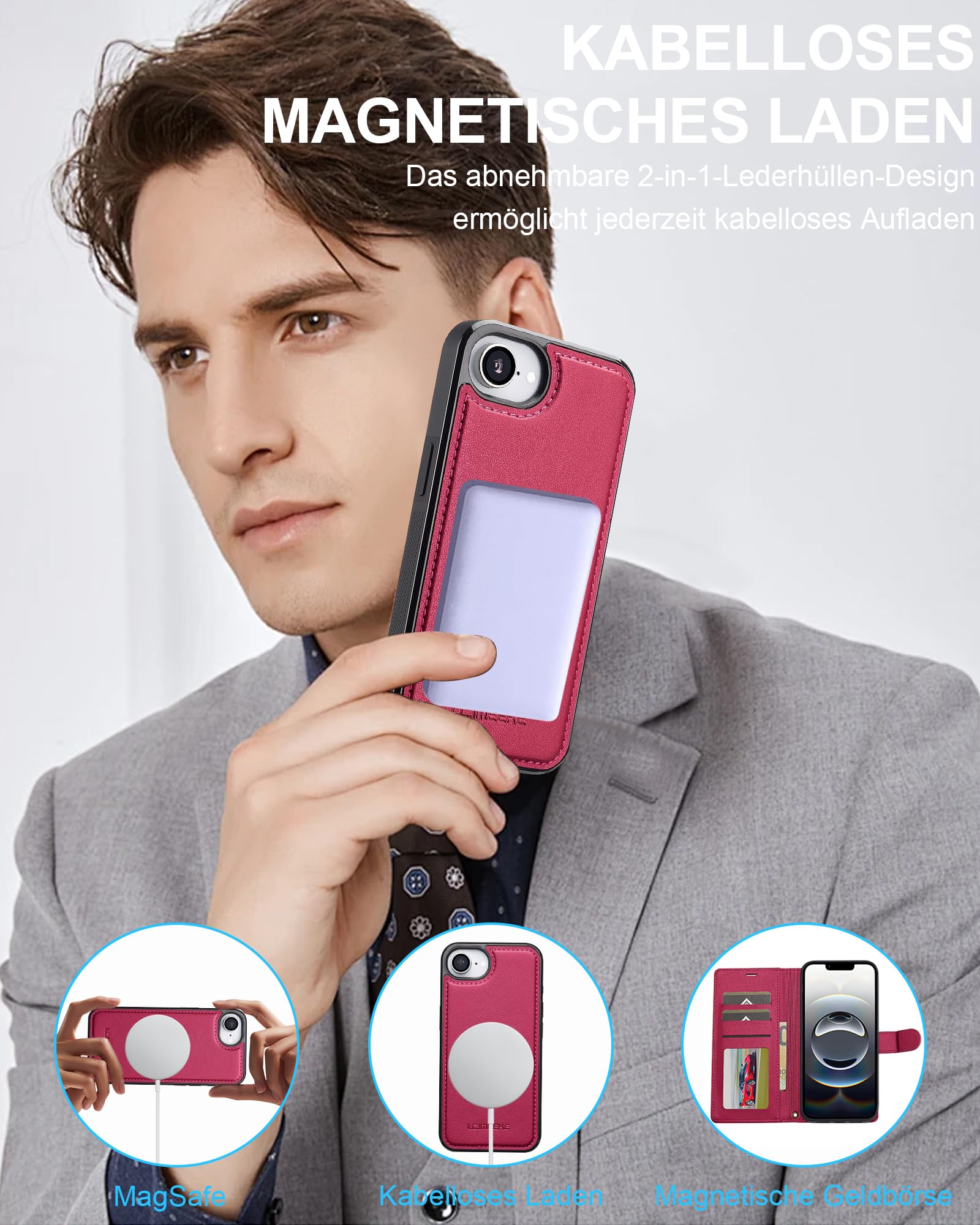 Ailicici Custodia 2-in-1 Per IPhone 16e Con Portafoglio Magnetico - Pelle RFID, Ricarica Wireless, Supporto Leggio E Cinturino Incluso - 2
