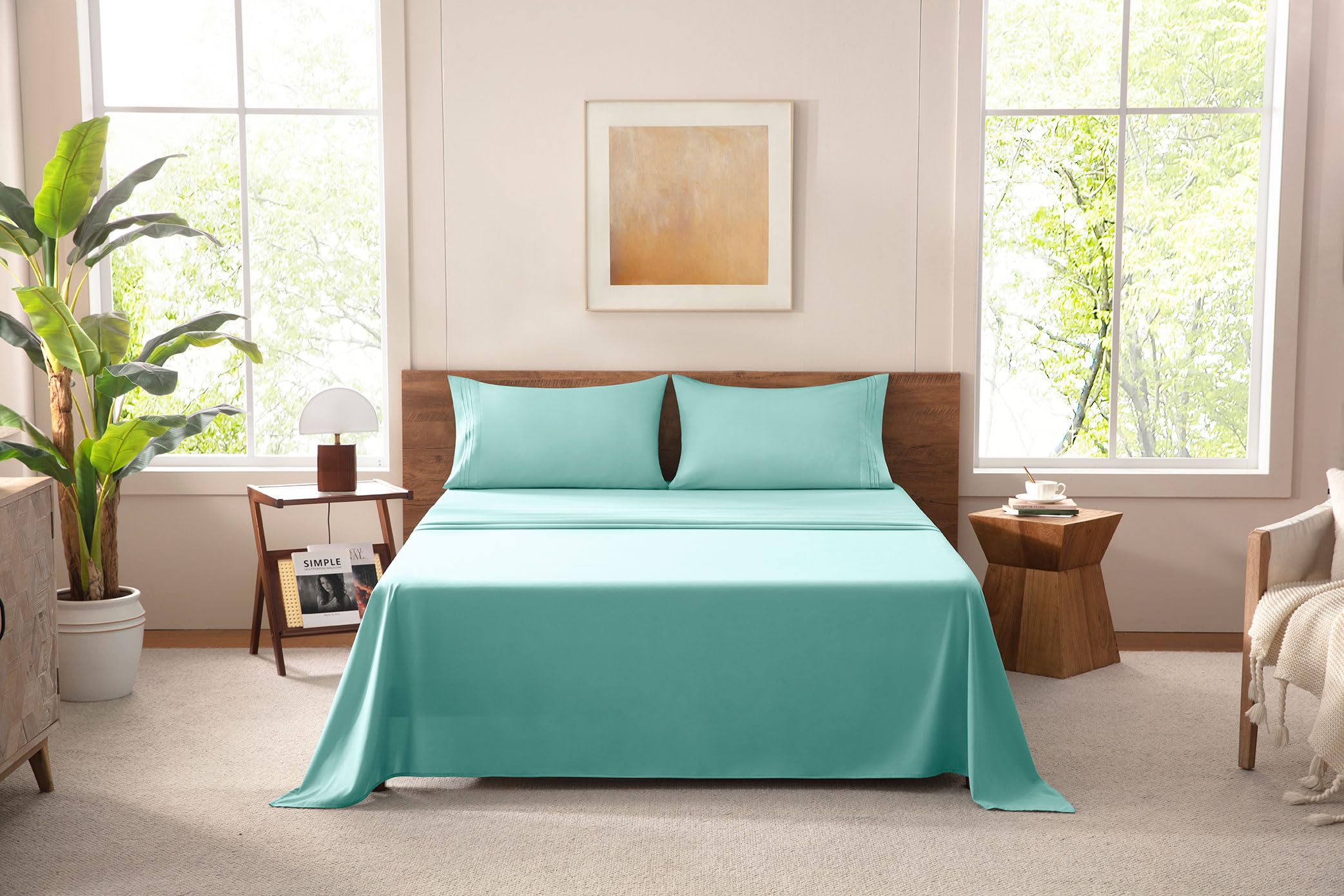 MISSQ Queen Size Bed Sheets Set - Cooling Extra Soft Wrinkle Fade Resistant Hypoallergenic - 4 Piece Hotel