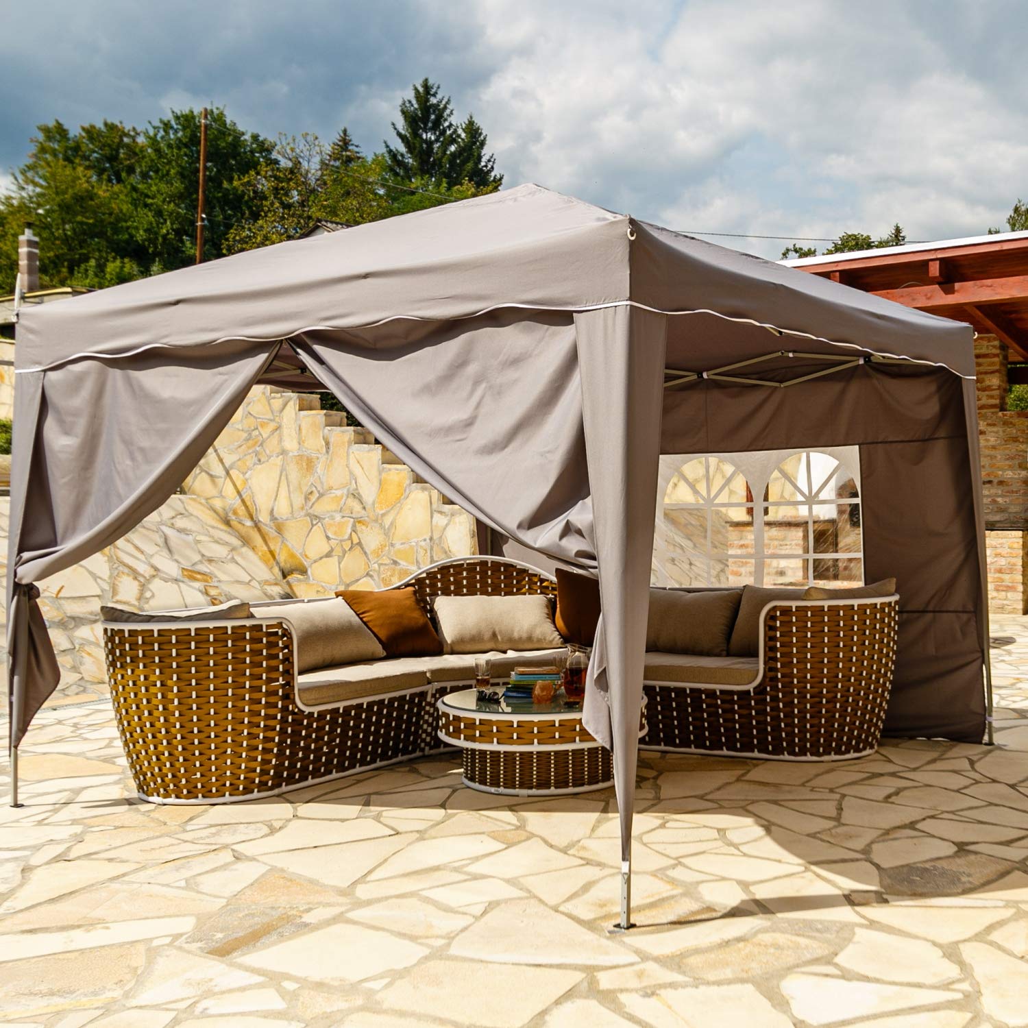 INSTENT Pavillon 3 x 3 m Basic wasserdicht UV Schutz 50+, 2 Seitenteile, Farbwahl, Dunkel-Grau