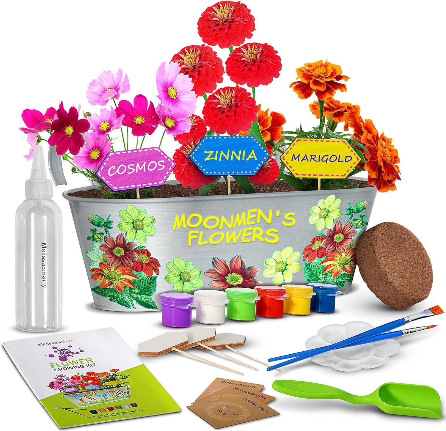 Moonmen Kids Flower Paint Planting Growing Crafts Kit Paint & Plant Flower Growing Kit for Kids Gifts for Girls Boys Ages 4 5 6 7 8 9 10-12 Garden Growing Kits with Gardening Tools for Kids