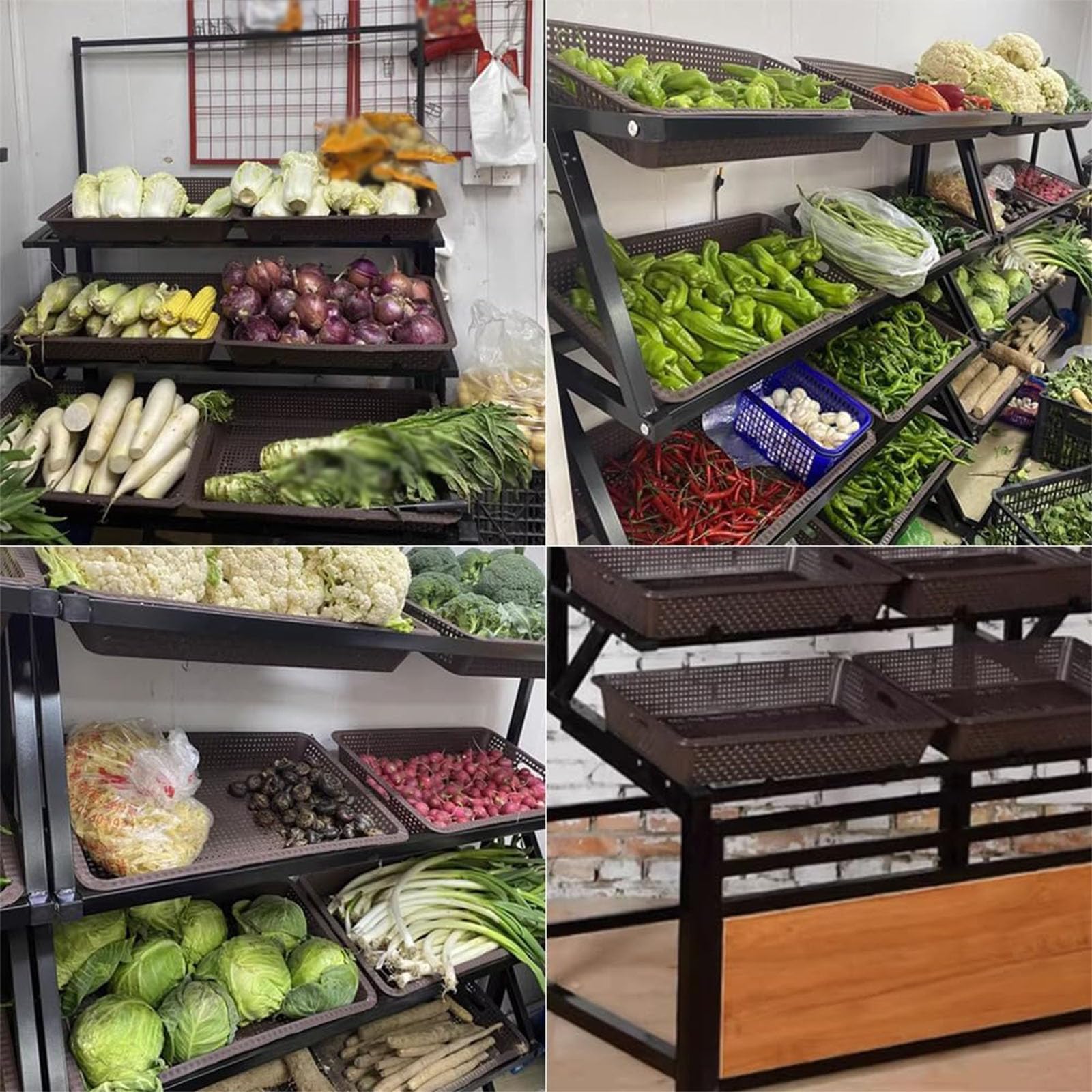Scaffale portaoggetti a 3 ripiani con cestini in plastica per cucina, ufficio, organizzazione negozi