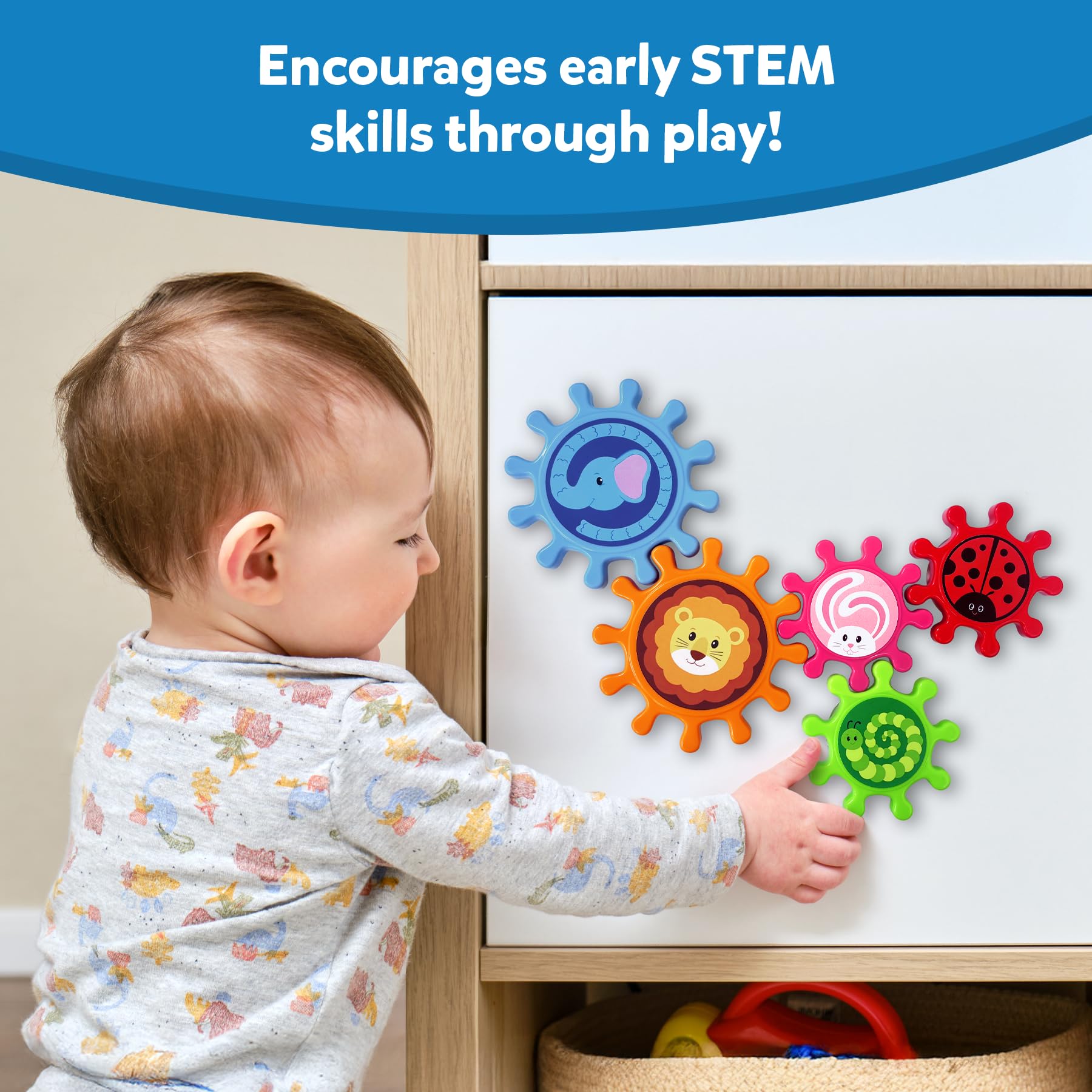 Skillmatics Spinny Gears for Babies - Fun Interlocking Spinning Gears, STEM & Sensory Toy, Suction Spinners for Windows, Table, Bath, Travel Toy, Gifts for Infants & Toddlers 6-36 Months, Set of 5 1