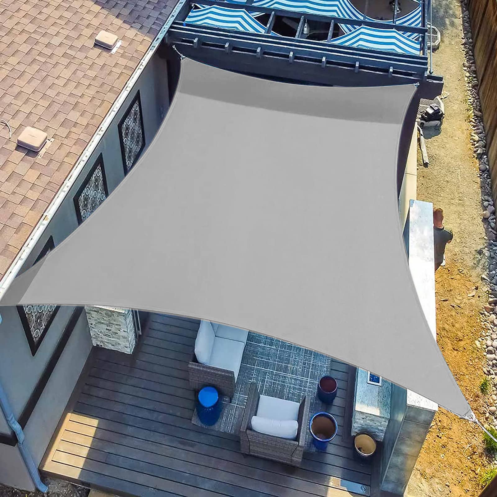 SUNLAX Sun Shade Sail,12'x16' Grey (Gray) Rectangle Canopy Shades for Outdoor Patio Pergola Cover Sunshade Sails UV Blocking Canovas Covers