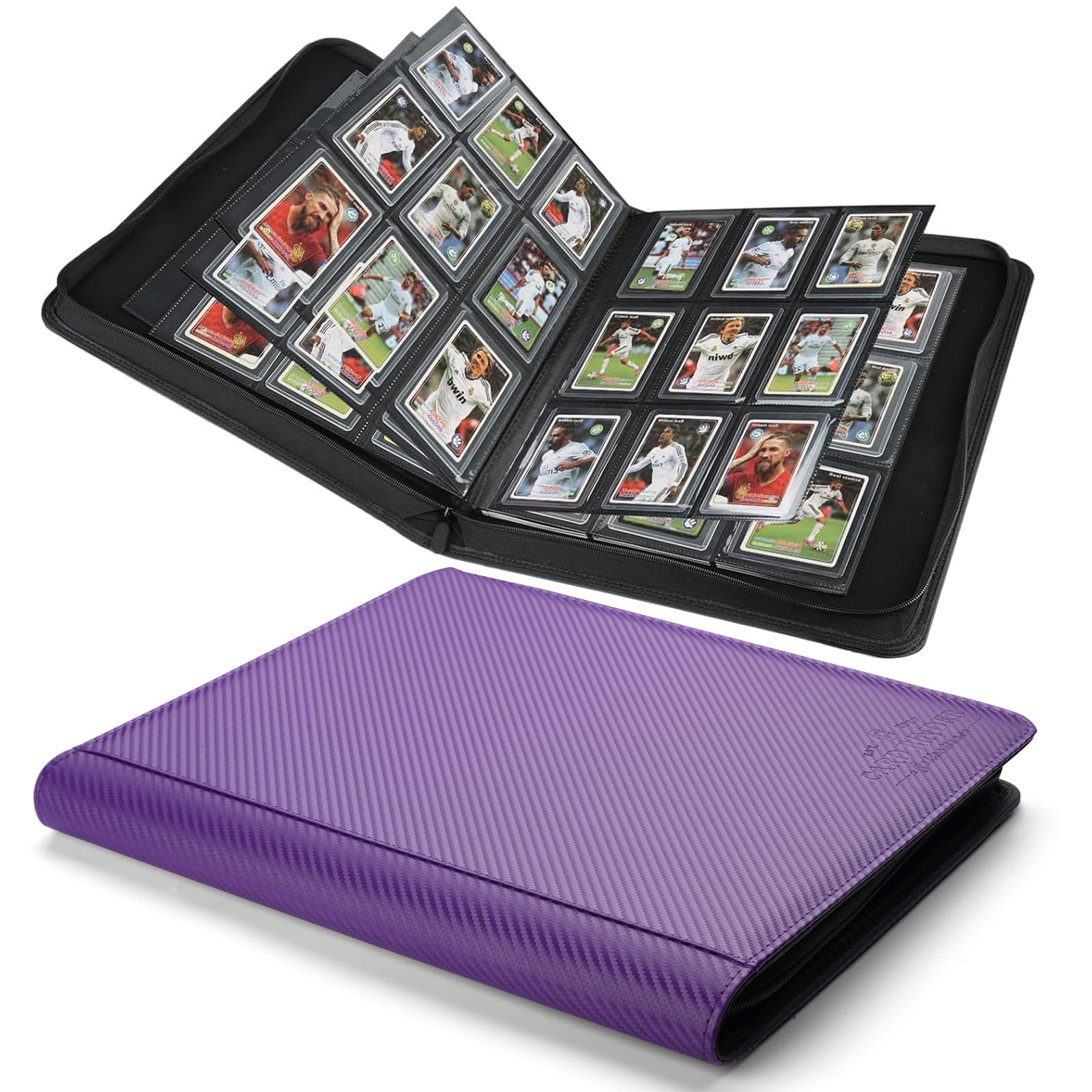 Toploader Binder,Toploader Hard Cases, 9-Pocket Pages Sleeves Hold up 288 Cards.Toploader Card Binder with Sleeves for “3×4” rigid，Card Holder(purple)