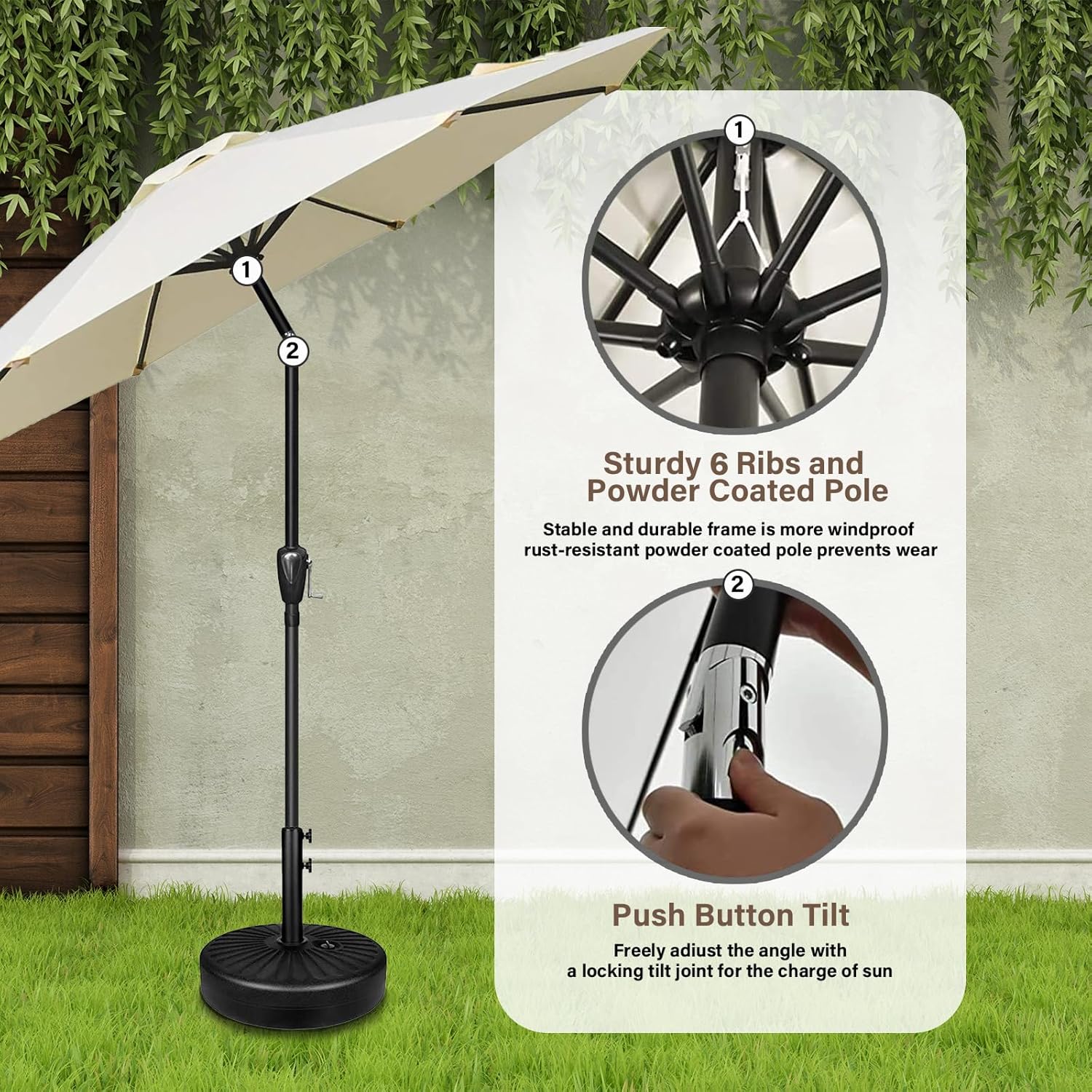 YSSOA 7.5' Patio Umbrella Outdoor Table Market Yard Umbrella with 6 Sturdy Ribs, Beige