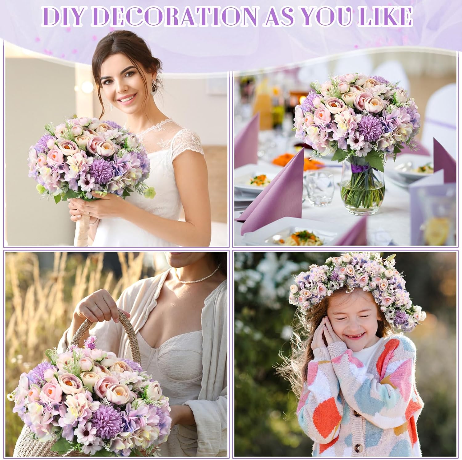 Tigeen 12 Bundles Peonies Artificial Flowers Faux Roses Silk Flowers Hydrangea Artificial Bouquet for Wedding Table Centerpiece Floral Vase Home Office Bridal Decor (Purple) - Image 7