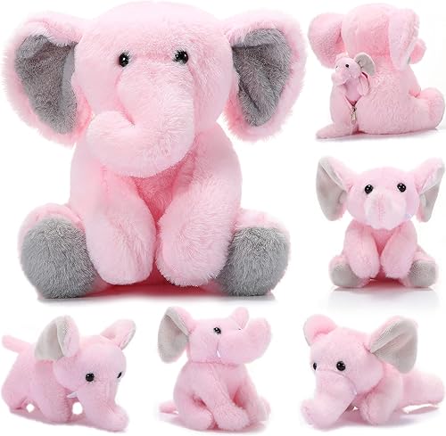 Miniatura 1 de 5 piezas de animales de peluche de elefante con cremallera elefante de mamá con 4 elefantes de peluche animales de peluche suaves para suministros