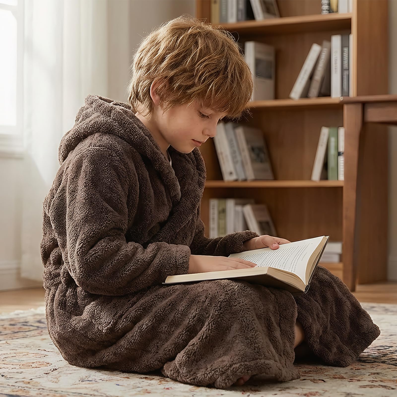 WYTbaby Accappatoio unisex in morbido pile con cappuccio per bambini da 4 a 14 anni