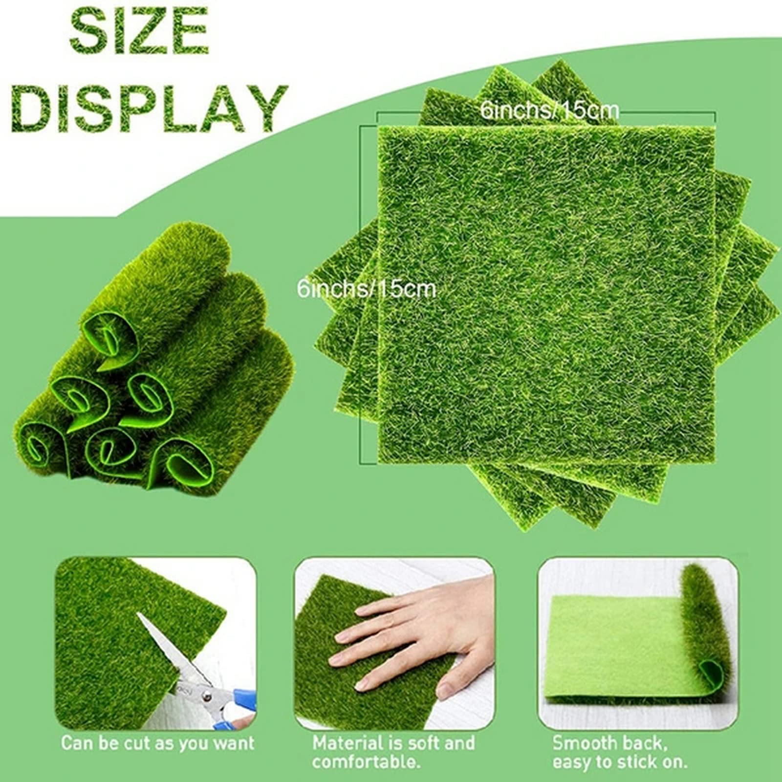8 Pezzi Di Erba Artificiale In Miniatura | Muschio Finto 10x10 E 15x15 Cm Per Giardini E Fai Da Te
