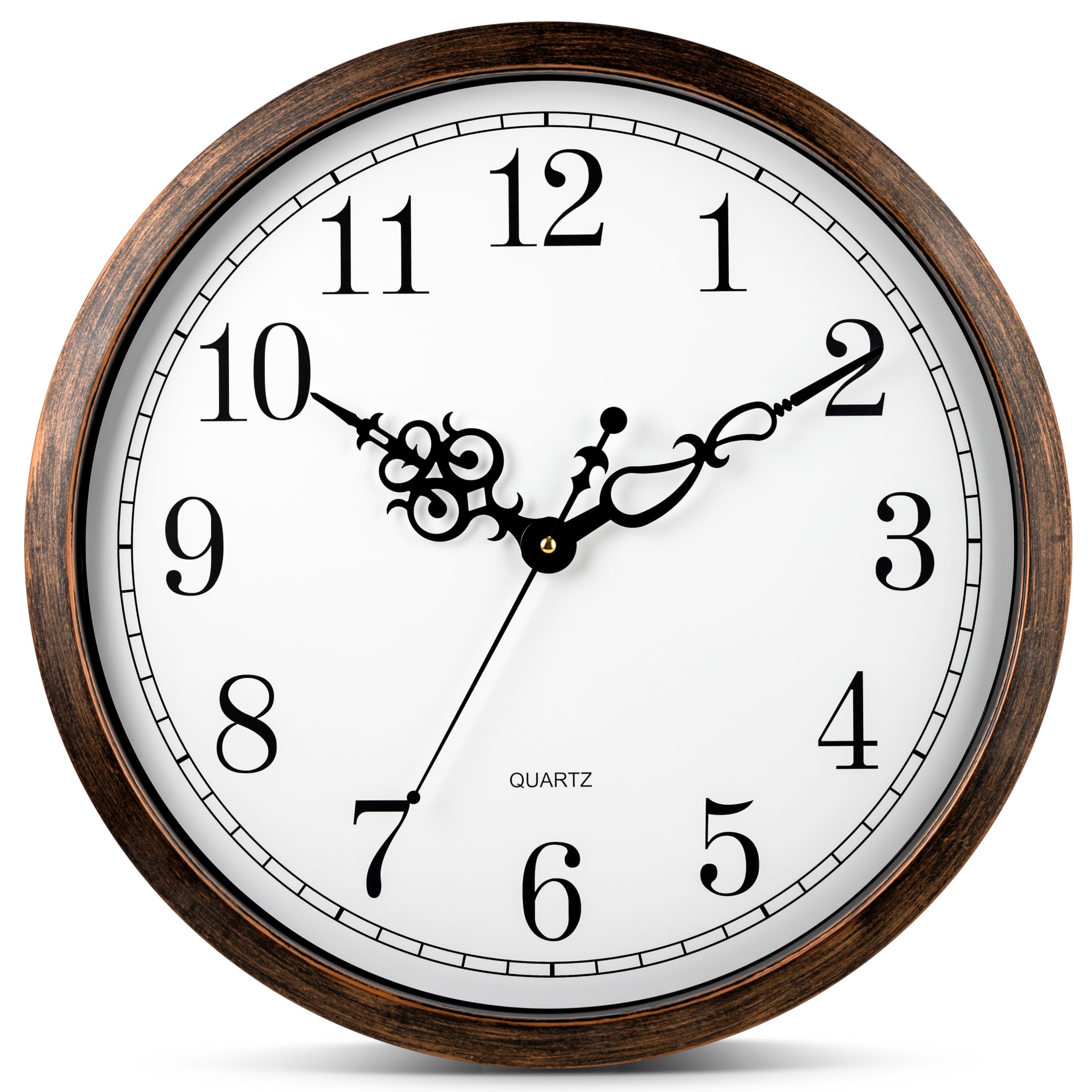 bernhard products large wall clock 18 inch silent non ticking movement quartz battery operated round easy to read decorative classic brown home/kitchen/office/classroom/school clocks, black numbers