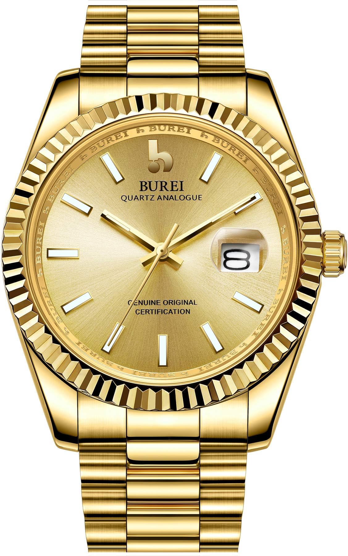 Mens Watches Luxury Analog Quartz Wristwatch Dial Calendar Display Sapphire Crystal with Stainless Steel Band, Gold, 41 mm, Royal, noble and luxurious design wrist watch
