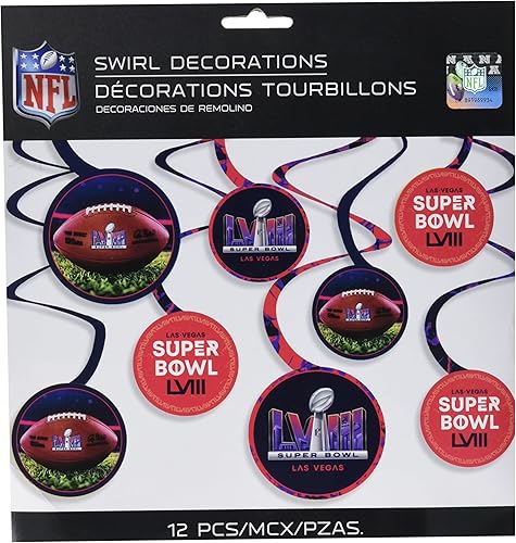 Miniatura 2 de Super Bowl LVIII - Paquete de decoraciones de papel en espiral para fiestas, 12 piezas con recortes de 5 pulgadas para celebraciones temáticas de