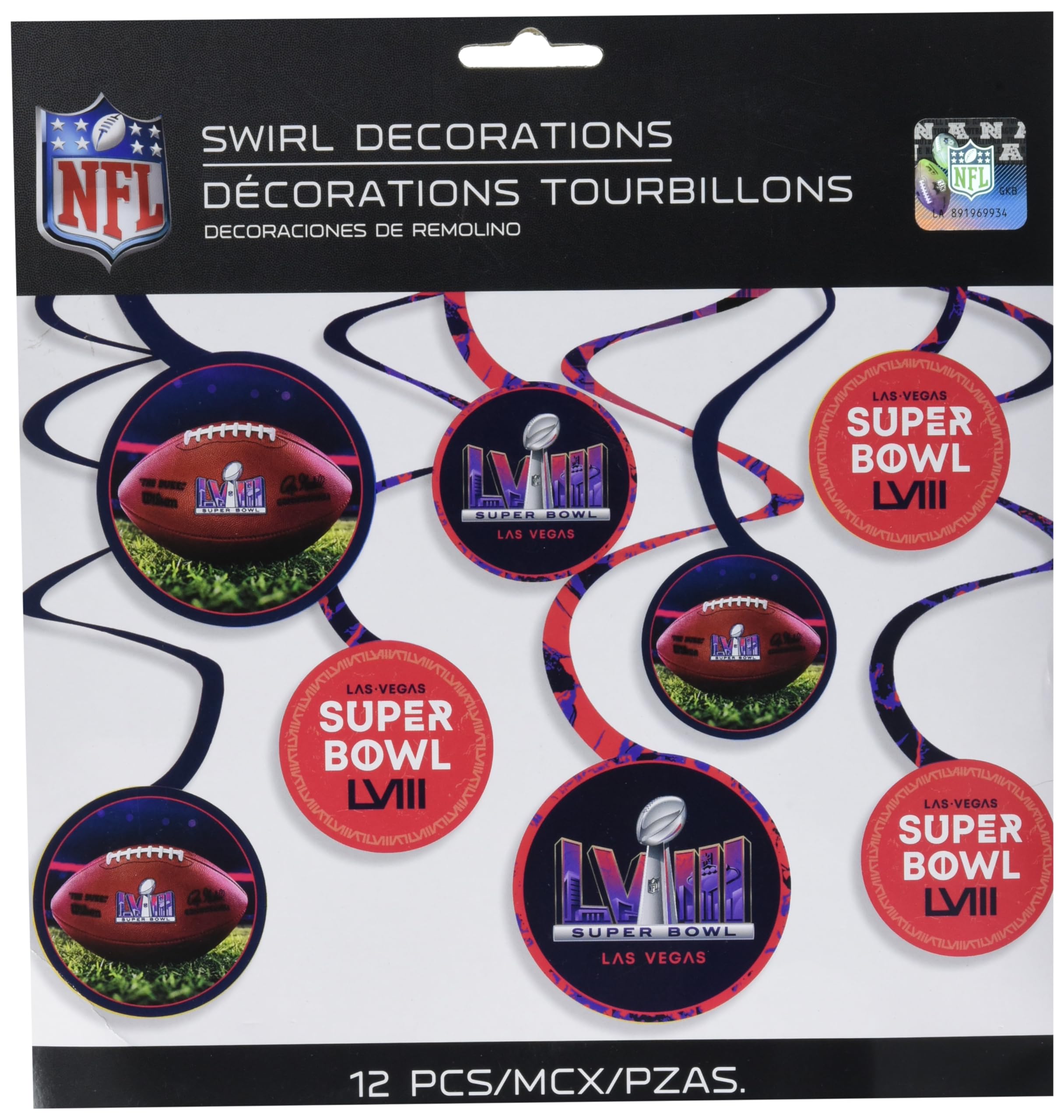 Super Bowl LVIII Papierspiral-Partydekorationspaket – 12 Stück mit 12,7 cm großen Ausschnitten für ultimative Fußball-Themenfeiern