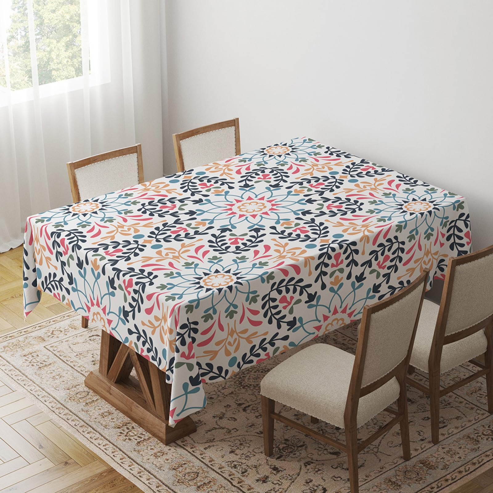 Mantel Antimanchas Negro Azul Floral Mantel Tela Poliéster Impermeable Lavable Manteles de Mesa Rectangular para Interior y Exterior Casa Comedor Cocina Fiesta(140x200cm)