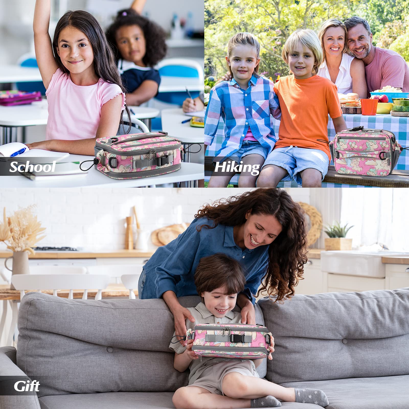 Maelstrom Lunchbox für Kinder, erweiterbare Kinder-Lunchbox, isolierte Lunchtasche für Kinder, wiederverwendbare Lunchtasche für Junge/Mädchen, 9 l, Ballon-Einhorn (KB02-MSLB02-6)