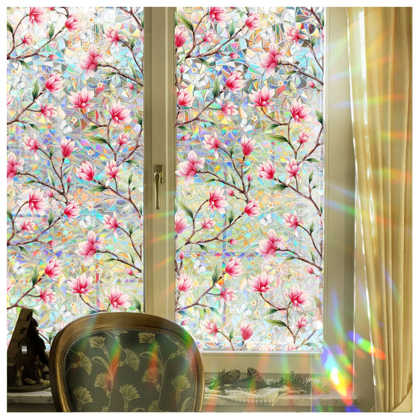 Xyueru One Color Window Privacy Film Stain Glass Window Film Decorative Flower Privacy Window Clings Non-Adhesive Reusable Decorative For Room Decor(43X200cm)