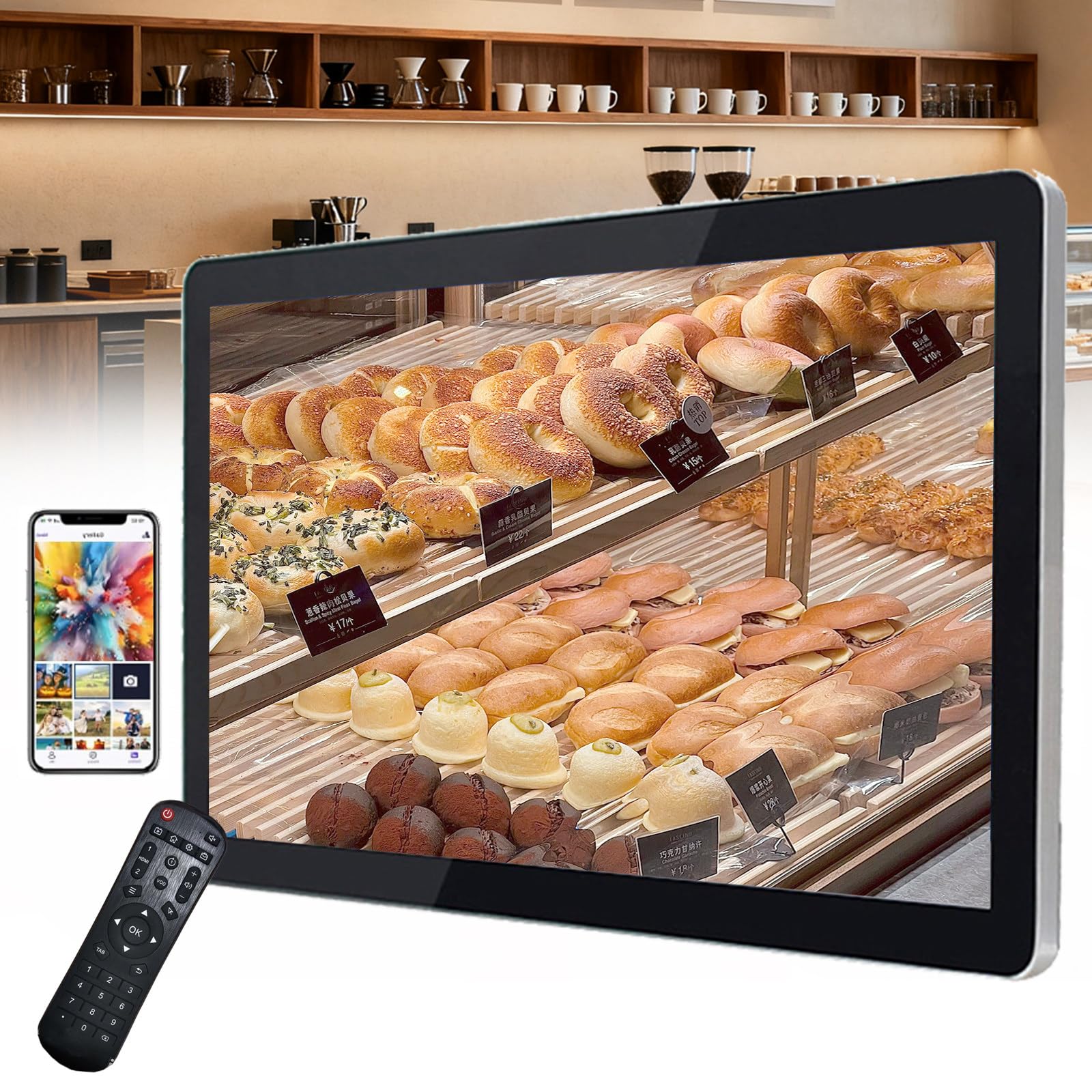Giuggiolared Digital Signage Display with Remote Control & APP Control, Wall Mount Digital Advertising Machine, 1080P LCD Advertising Monitor Screen, Horizontal/Vertical Switching, Auto Loop 23.6in