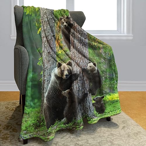 Miniatura 2 de Manta de forro polar suave y acogedora para sofá, bosque de oso marrón, 40 x 50 pulgadas