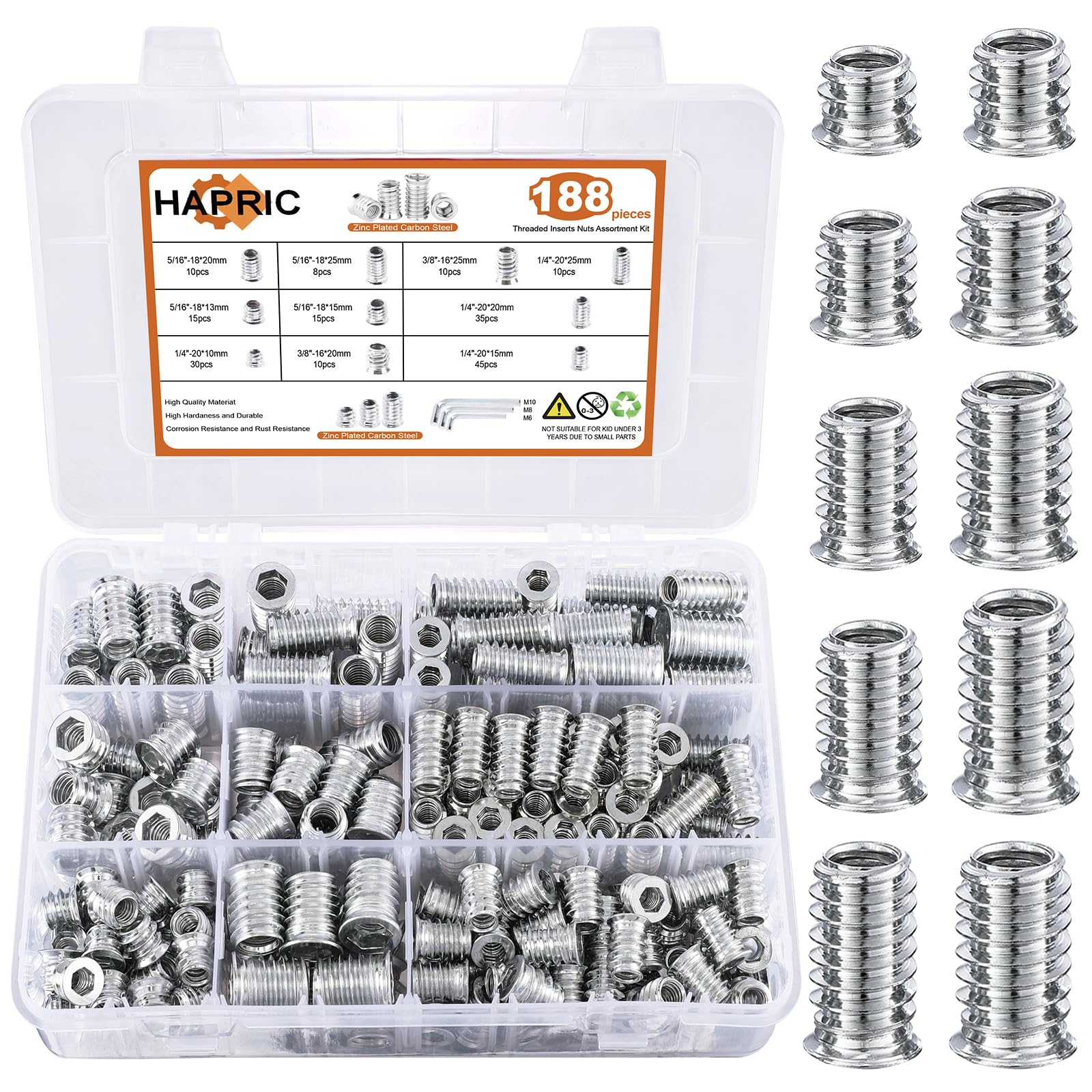 191 Pcs Threaded Inserts for Wood with Hex Wrench, 10 Sizes — Amazon image 8