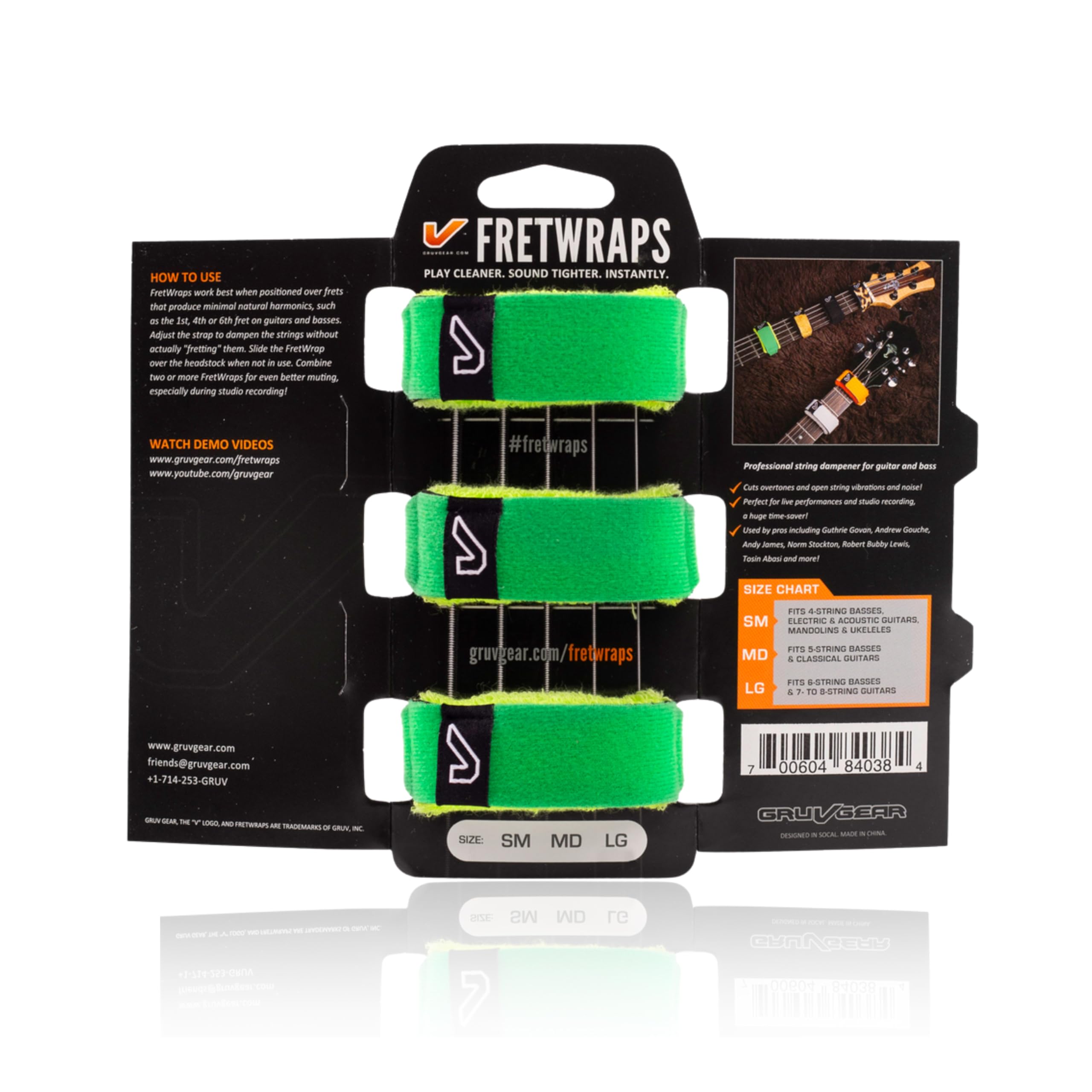 Gruv Gear Fret Wrap &amp; Guitar Mute, Fretwrap for Acoustic, Electric &amp; Bass | String Dampener Recording, Tapping &amp; Practice Accessory (3 Pack, Large Green, Fits 6 String Bass, 8 String Guitar)