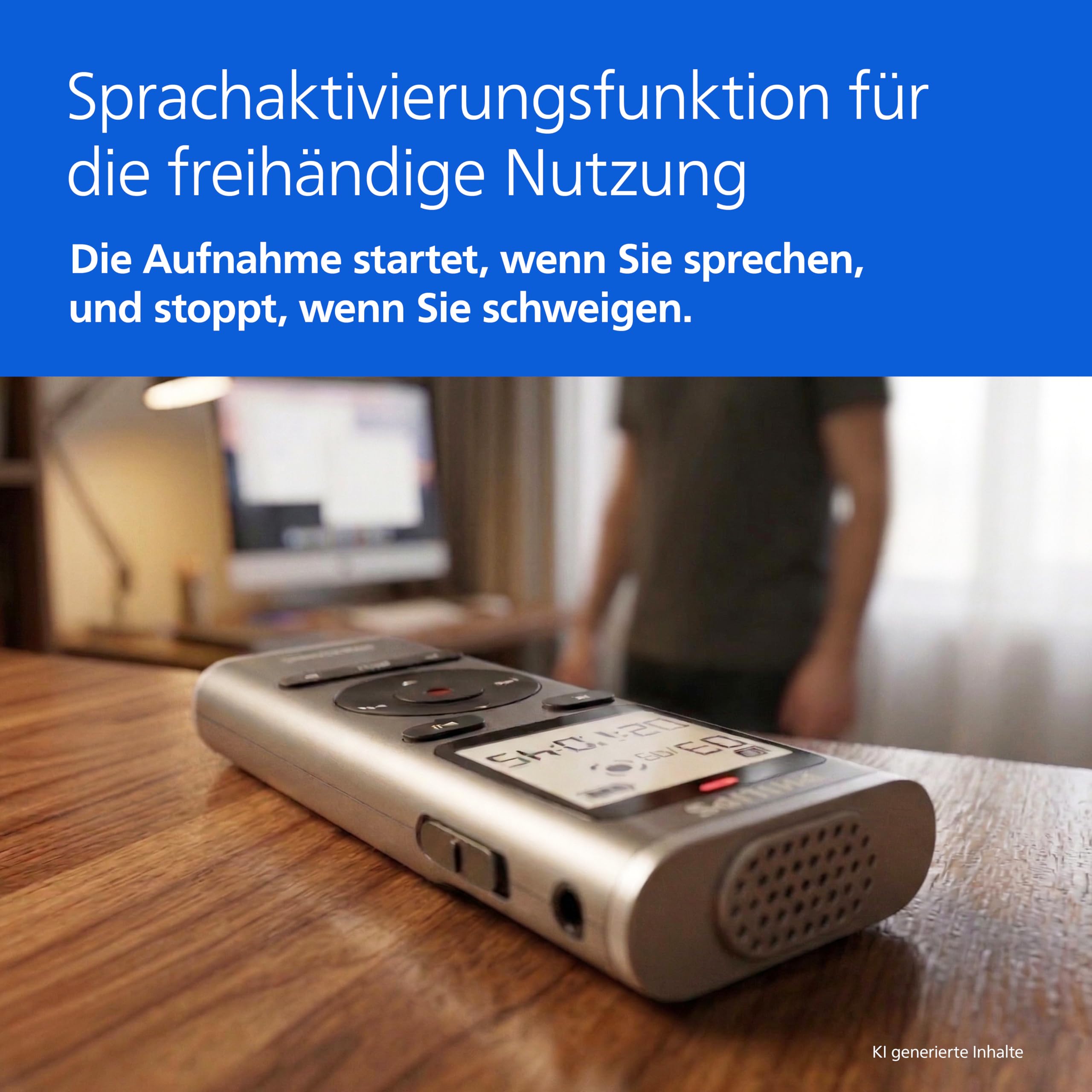 Philips DVT1170 VoiceTracer, Diktiergerät, Aufnahmegerät, 8GB, MicroSD-Steckplatz, 360°-Mikrofon