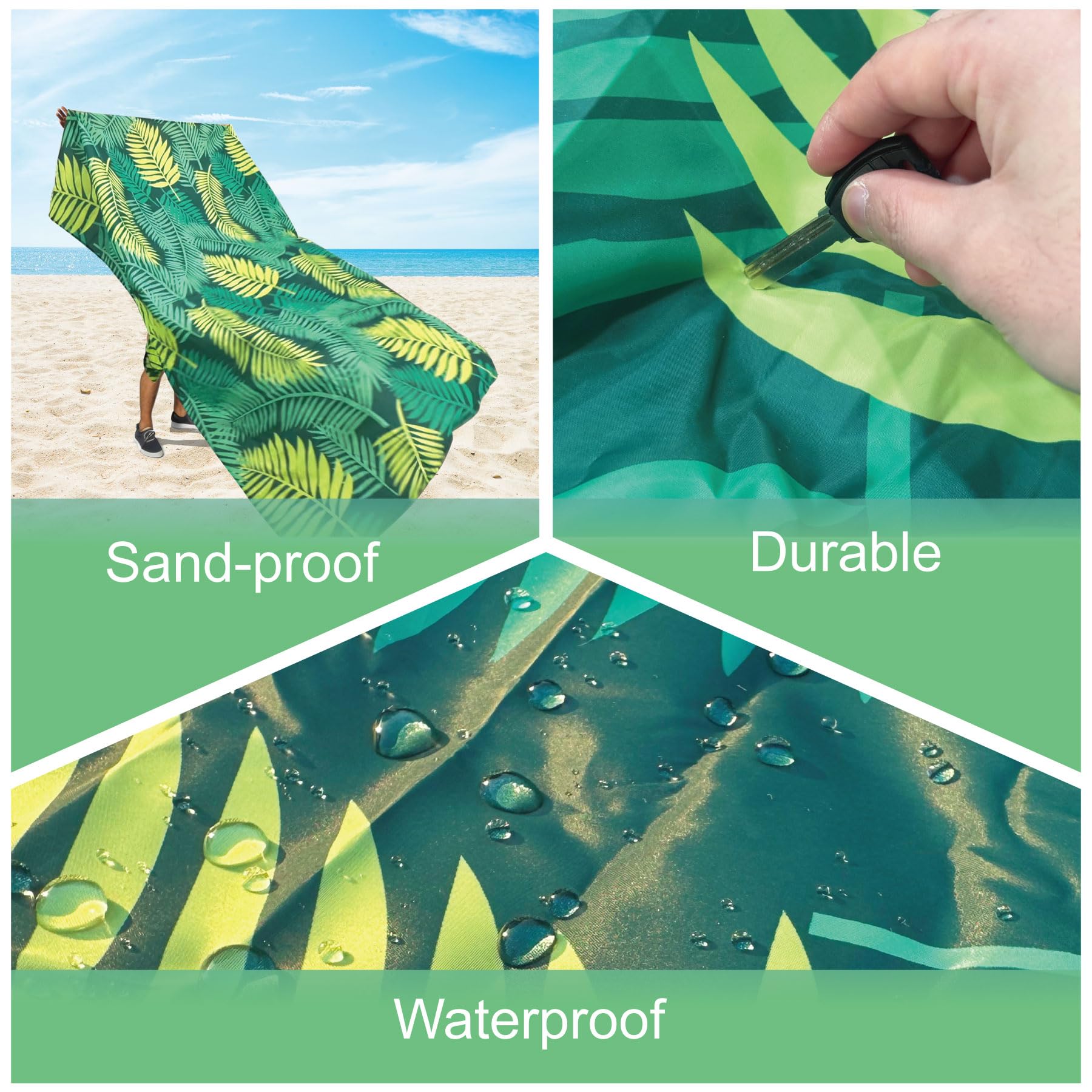 MaxEnergy Sandproof Beach Blanket, Waterproof Extra Large & Lightweight Beach Mat & Accessories, for Hiking, Picnic, Travel, Camping. (Leaves 79in*79in)