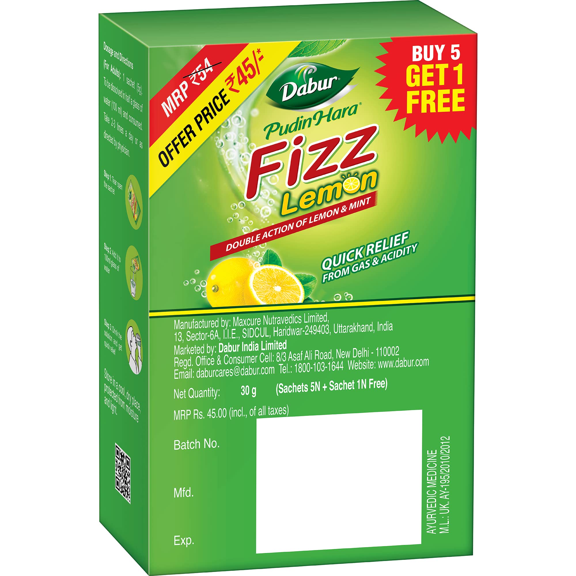 Dabur Pudin Hara Lemon Fizz - 30 Gm - Image 2 thumbnail