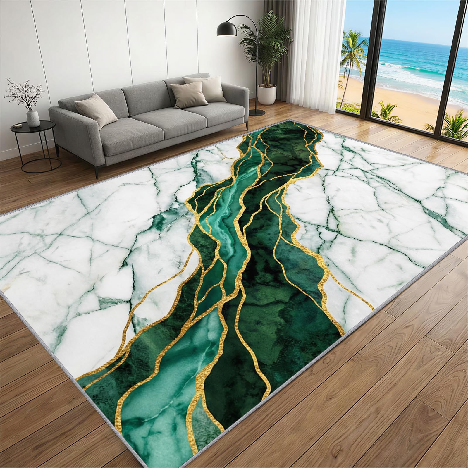 BEQUTIY Marble Area Rugs, Abstract Marble Cracks Rug 150 x 240 cm, Children's Play Rugs Stain Resistant And Quick-Drying for Machine Washable Non Slip Carpet, for Dining Room, Bedroom Fireplaces