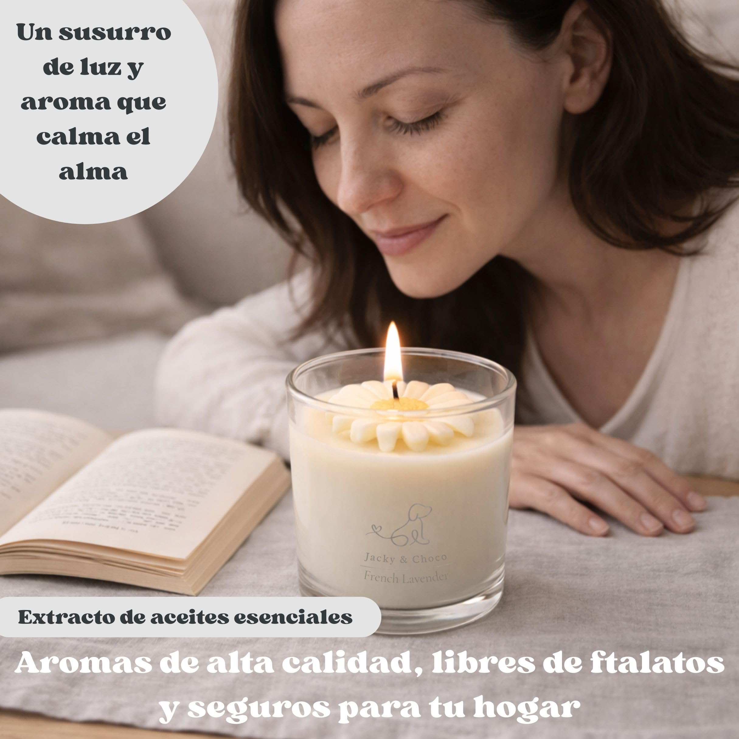 Jacky&Choco Velas Aromáticas Decorativas de Vainilla, Velas Perfumadas Originales, 200gr de Cera de Soja y Abeja, Vela Aromática grande, ideal como Decoración de Hogar o Aromaterapia