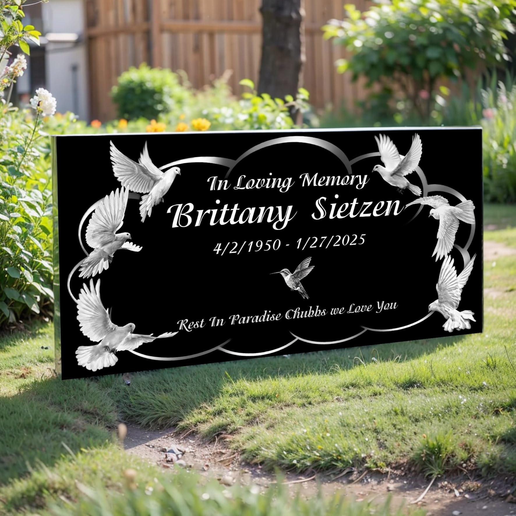 TPOSDJF Personalized Text Memorial Plaque - 12x6 Inch Custom Engraved Grave Marker for Humans, Durable Black Granite Headstone for Cemetery, Outdoor Weatherproof Tombstone Plaque with Multiple Sizes