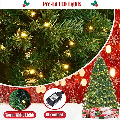 Miniatura 3 de ERGOMASTER Árbol de Navidad artificial preiluminado de 7.5 pies con luces, árbol de Navidad verde falso con 1346 puntas de ramas con bisagras, 400