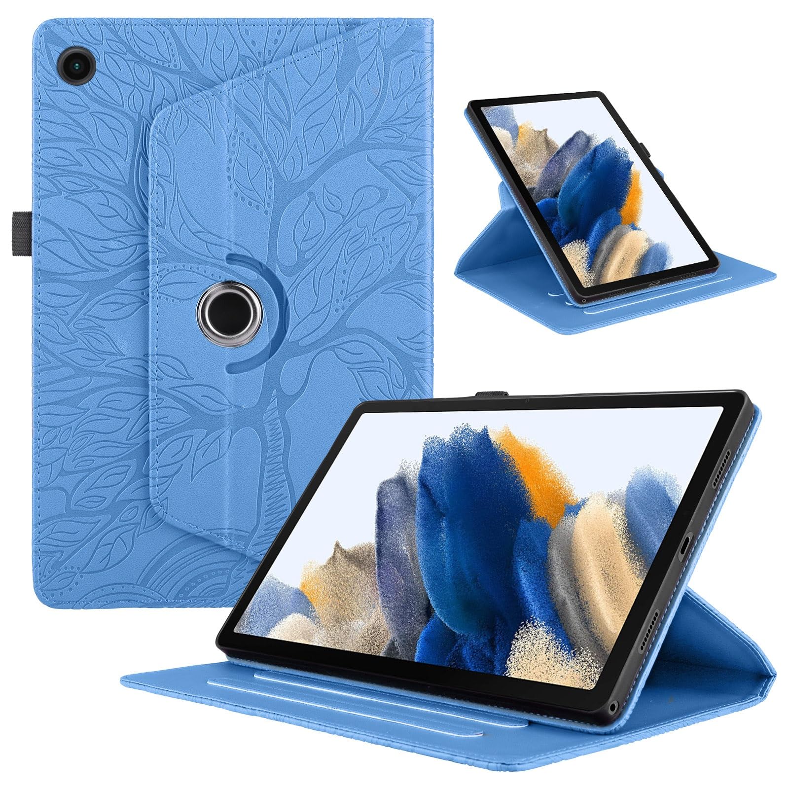 for Lenovo Tab M10 Plus 3rd Gen 10.6 Inch 2022 Tablet Case 360 Degree Rotating Stand Foldable Tree of Life Embossed Shell(Blue)