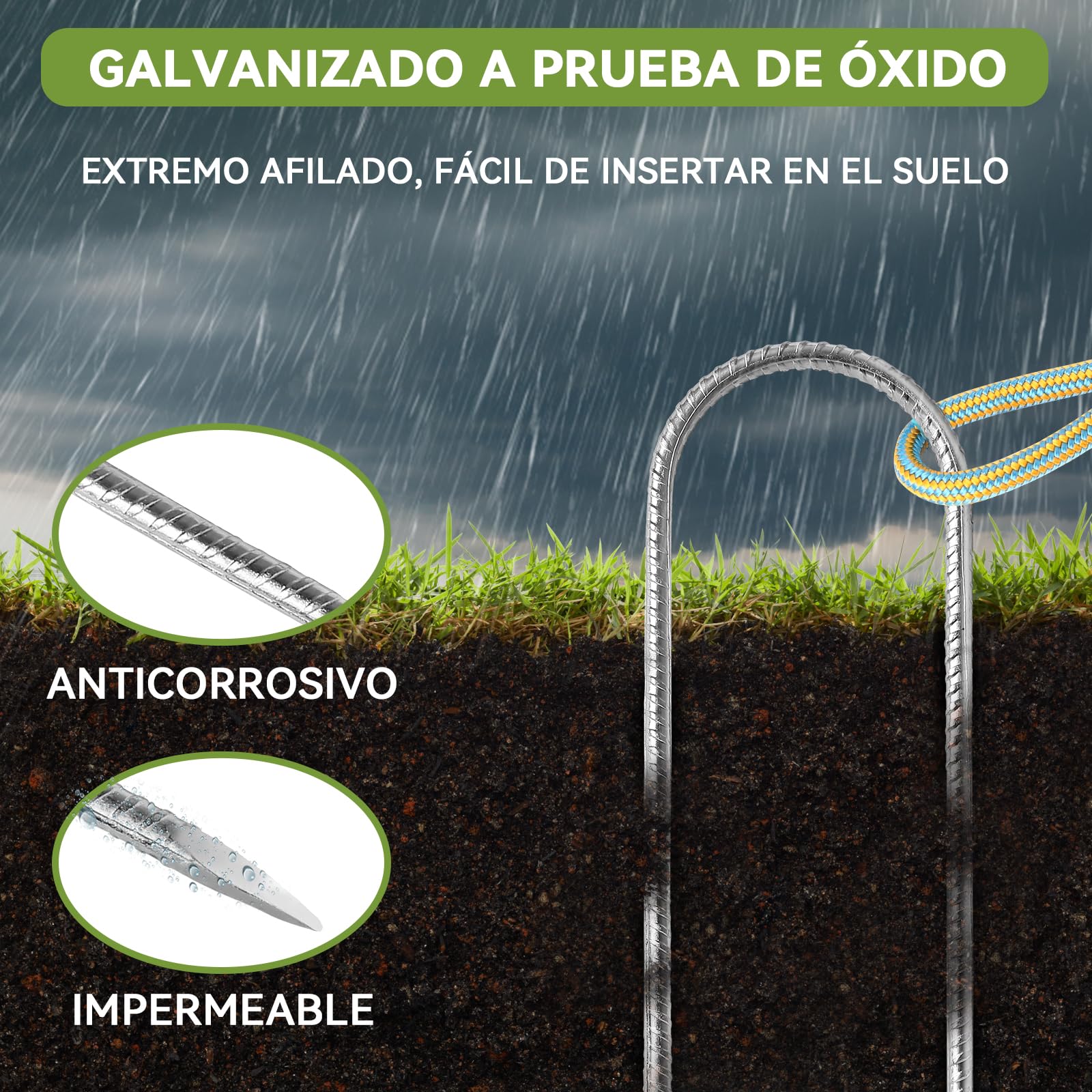30cm 6 Piezas Clavijas de Anclaje de Servicio Pesado para Tiendas de Trampolín - Estacas de Refuerzo de Acero Galvanizado Que se Ajustan a Cobertizos de Jardín y Columpios