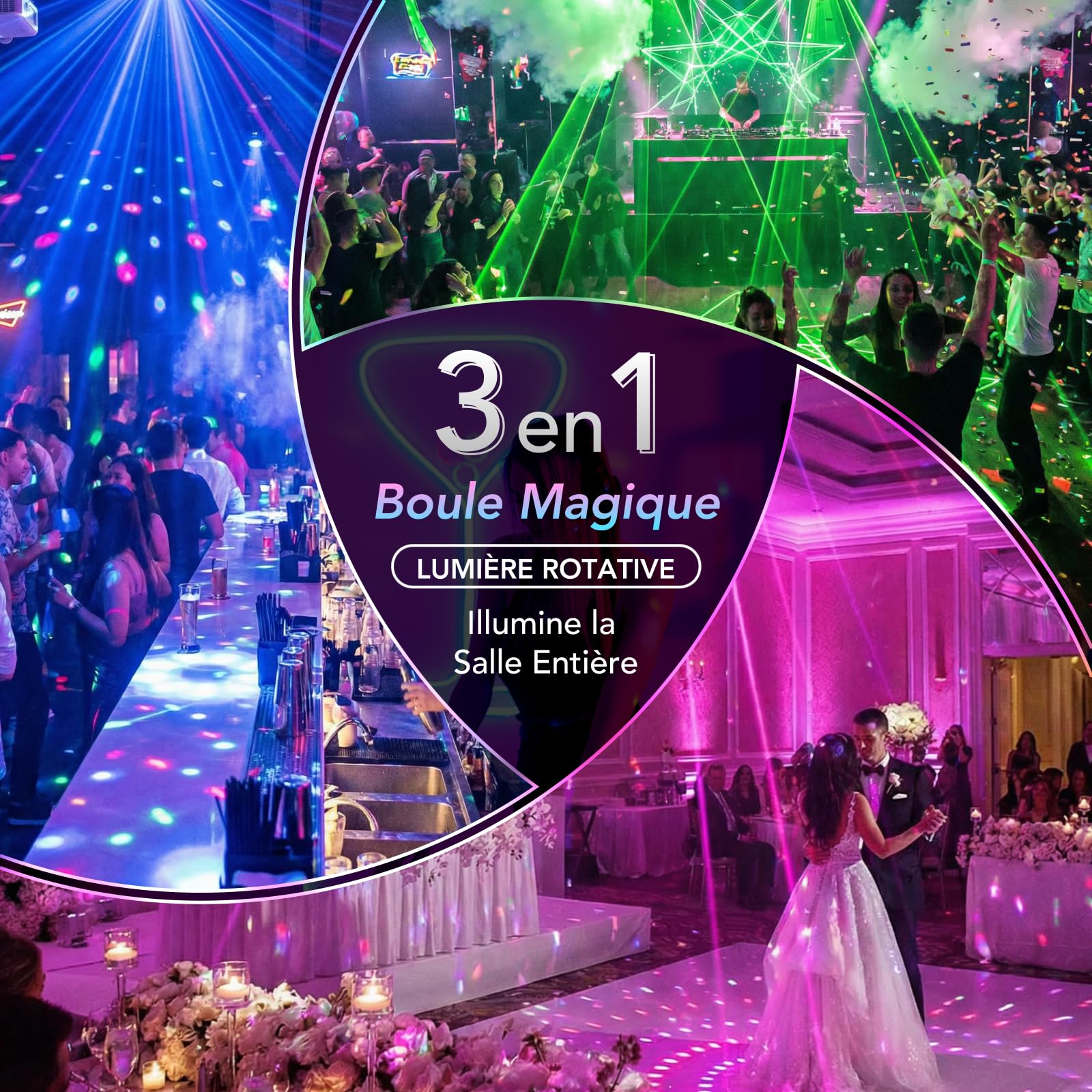 Tomshine Mini Jeu de Lumière Disco 3 en 1 avec Lumière UV Noire, Boule Magique RGB Rotative et 72 Motifs, Stroboscope Lumière DJ avec Télécommande pour Soirée, Fête, Anniversaire, Bar