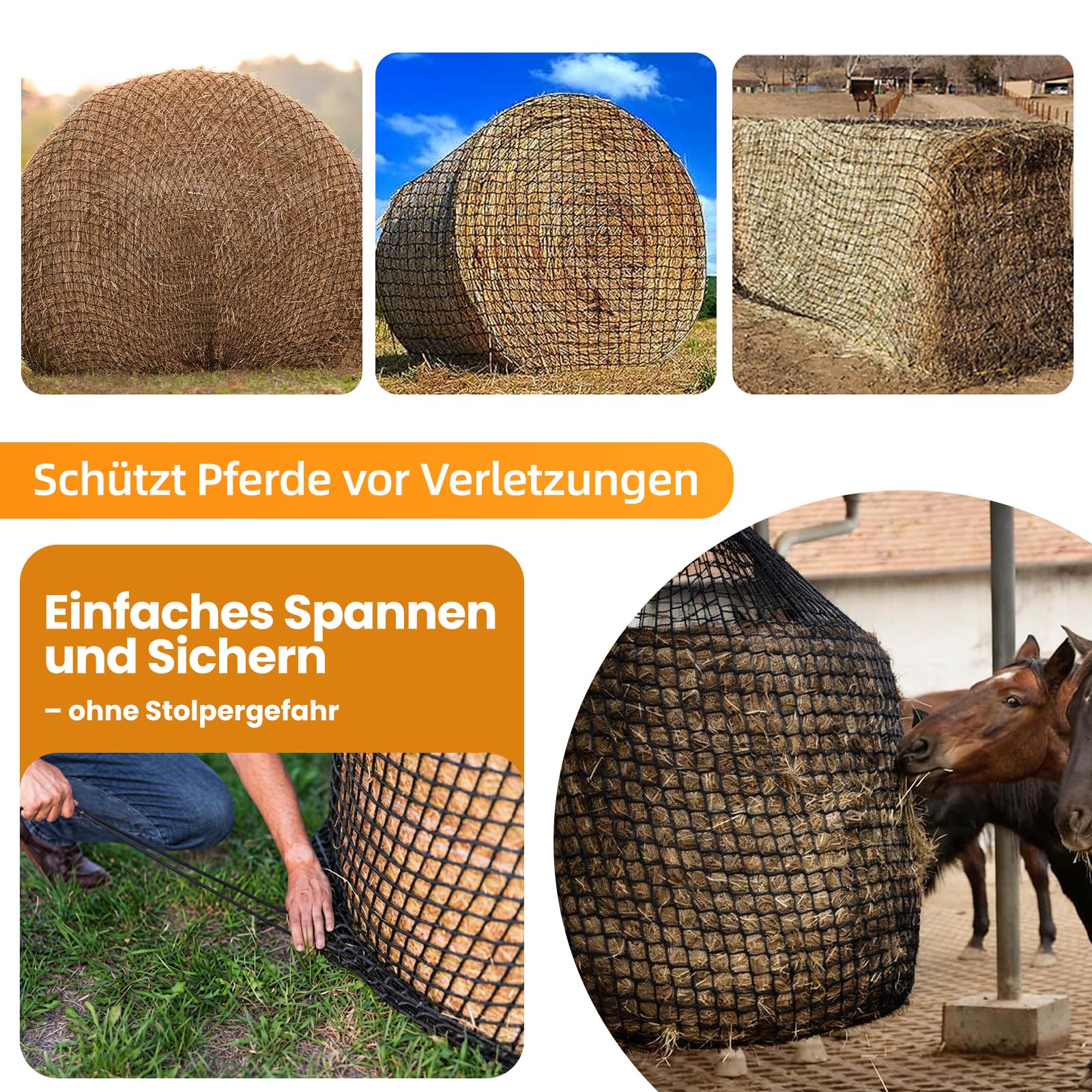 Rete da fieno per cavalli, 5 x 5 m, robusta rete da fieno resistente all'usura, per cavalli per un'alimentazione adeguata, grande rete rotonda adatta per canne da fieno, maglie da 45 x 45 mm, per