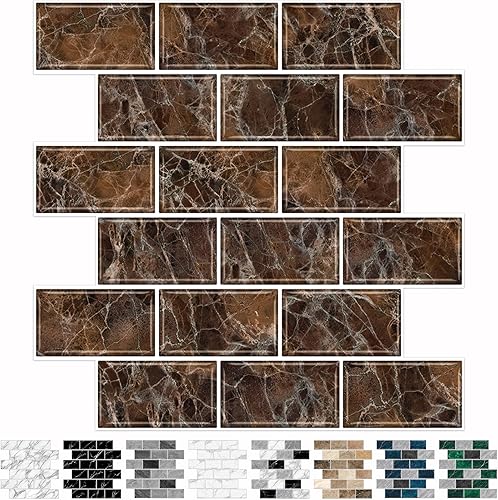 URCOLOR 10 hojas de salpicaduras para cocina azulejos de pared autoadhesivos de 12 x 12 pulgadas en la parte trasera para baño mármol marrón