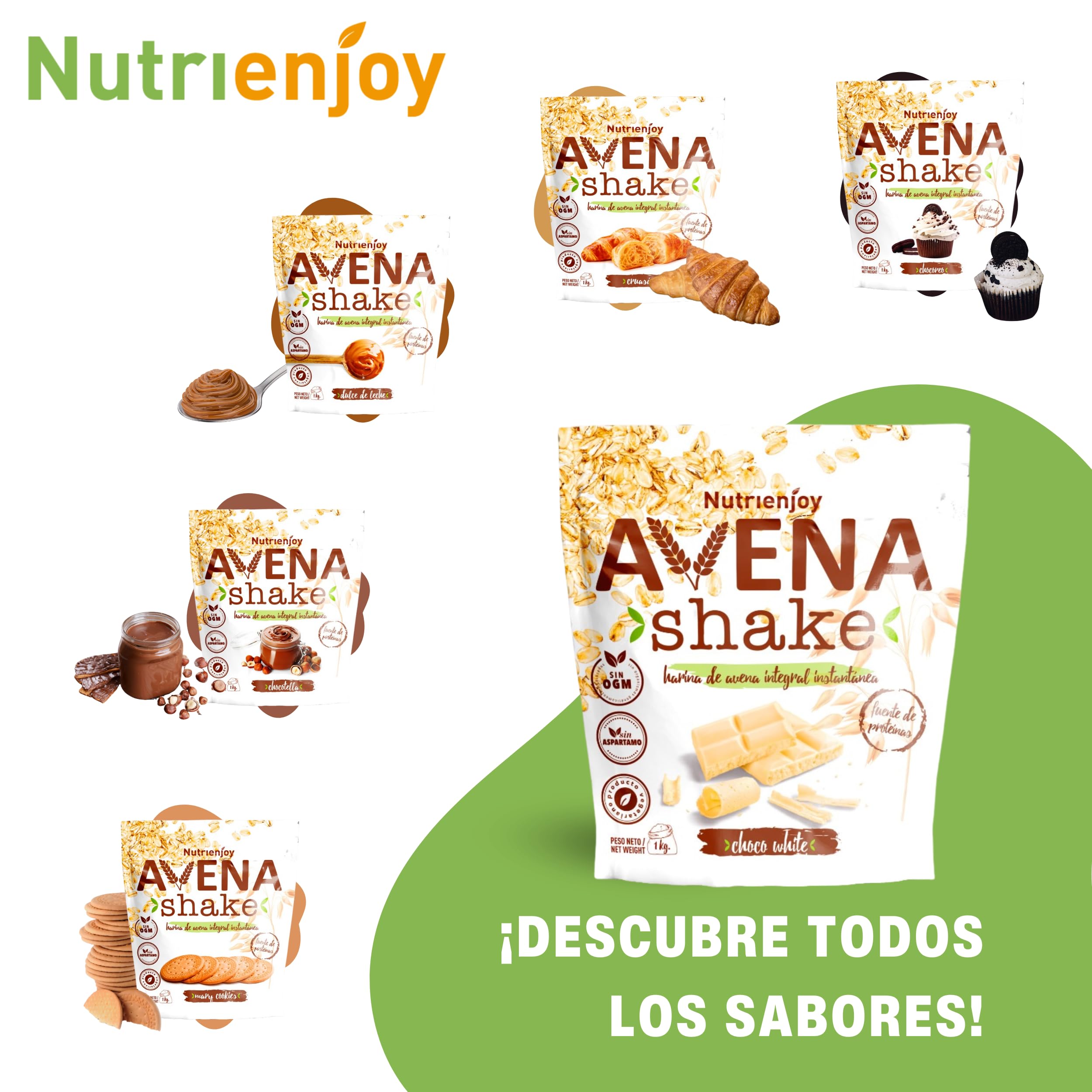 NutriEnjoy - Avena Shake 1Kg | Copos de Avena Integral Molidos | Harina de Avena Sabores | Avena en Polvo | Harina de Avena Integral | Avena Instantánea Sabores Deliciosos (Chocolate Blanco) — view 7