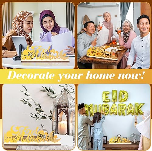 Miniatura 6 de Landhoow Decoración de mesa de Eid Ramadán de 12.99 x 4.72 pulgadas, letrero de Ramadán Mubarak, decoración de Ramadán, letrero de Eid Mubarak,