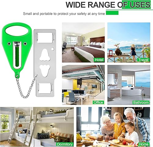 Miniatura 5 de Cerradura de puerta de viaje portátil verde de 1 pieza, cerradura de puerta adicional para asegurar puertas desde el interior, simple y eficaz