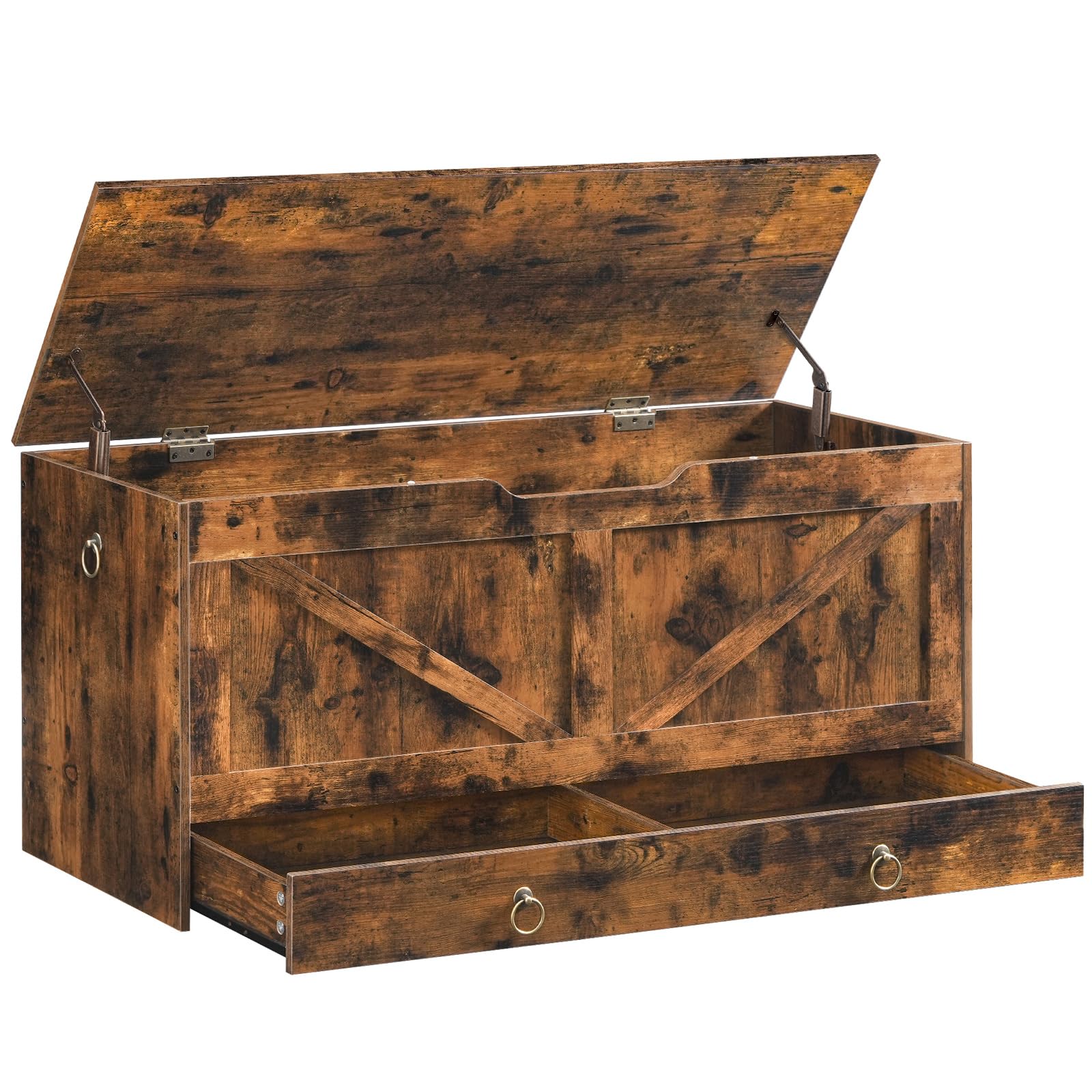 HOOBRO Storage Chest, 43.3" Toy Chest with Drawer, Wooden Storage Bench, Sturdy Entryway Bench Supports 220 lb, Shoe Bench, Safety Hinge, U-Shaped