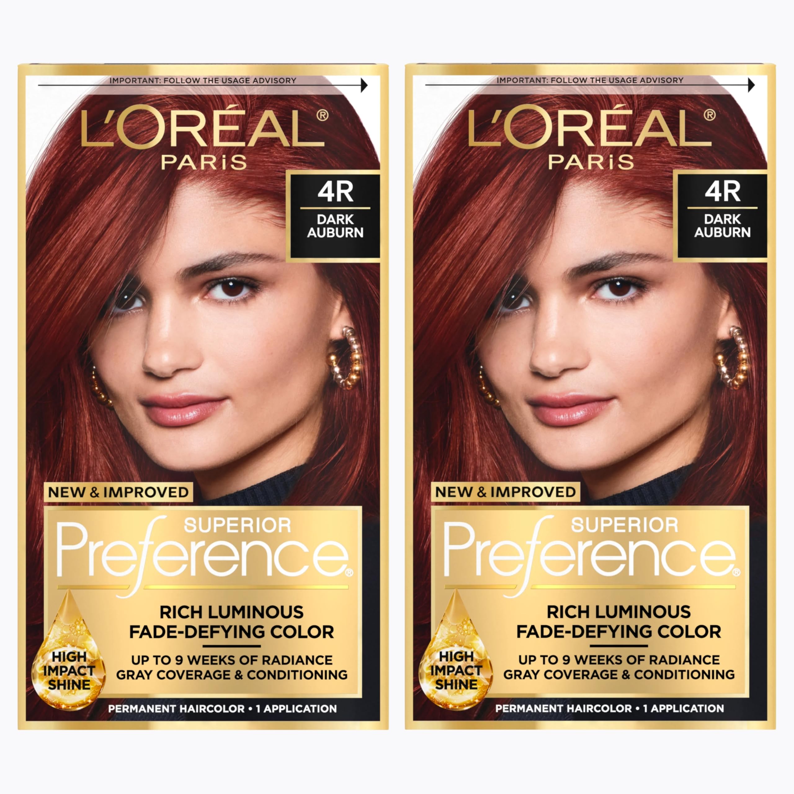 Superior Preference Luminous Fade-Defying Permanent Hair Color, Hair Dye For Up to 9 Weeks of Radiance, Dark Auburn 4R, 1 Hair Dye Kit (Pack of 2)