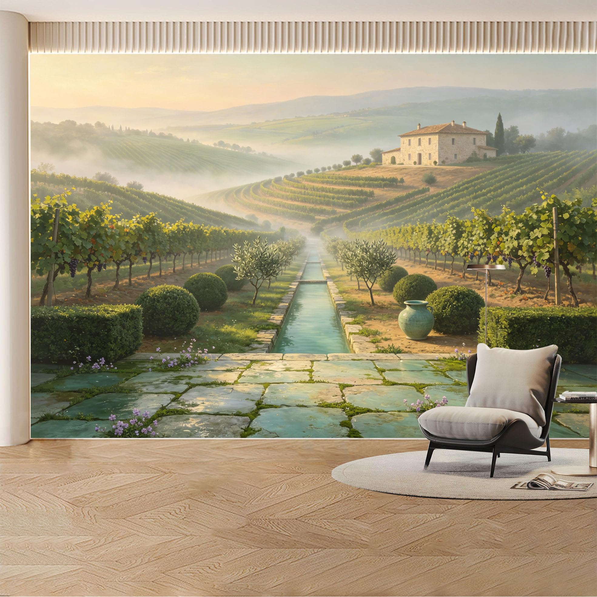 Custom Wall Mural Wallpaper Vineyard Countryside Landscape Nature Large Wall Art Mural Design Rustic Misty Tuscan Removable SelfAdhesive Large Photo for Living Room， Bedroom， Office