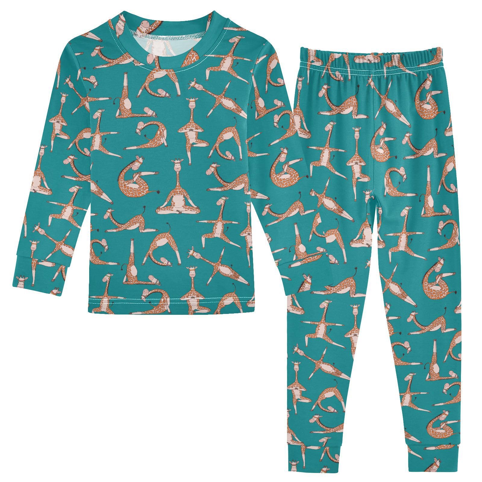 JHKKU Yoga Giraffes Pajamas Set Cotton 2 Piece Soft Comfy Pjs Long Sleeve Lounge Sleepwear 24M