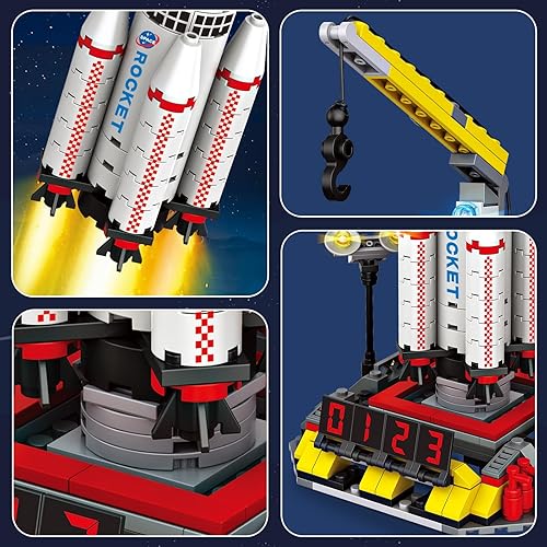 Miniatura 4 de WishaLife City Space Exploration Rocket Toy - Juegos de bloques de construcción para niños de 6, 7, 8, 9, 10, 11, 12 años, Mars Rover, lanzador,