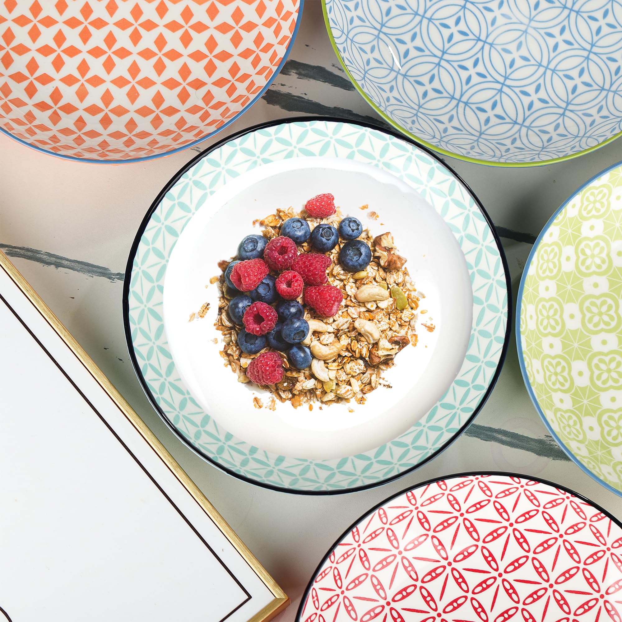 fanquare Set of 6 Porcelain Plates, Multicolour Patterned Ceramic fanquare Set of 6 Porcelain Plates, Multicolour Patterned Ceramic