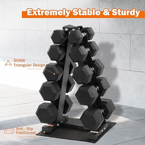 Miniatura 5 de Fitvids Rubber Coated Hex Dumbbell Weight Set and Storage Rack, 100LB or 150LB or 200LB Sets, 5-20 lbs or 5-25 lbs or 10-30 lbs Pairs