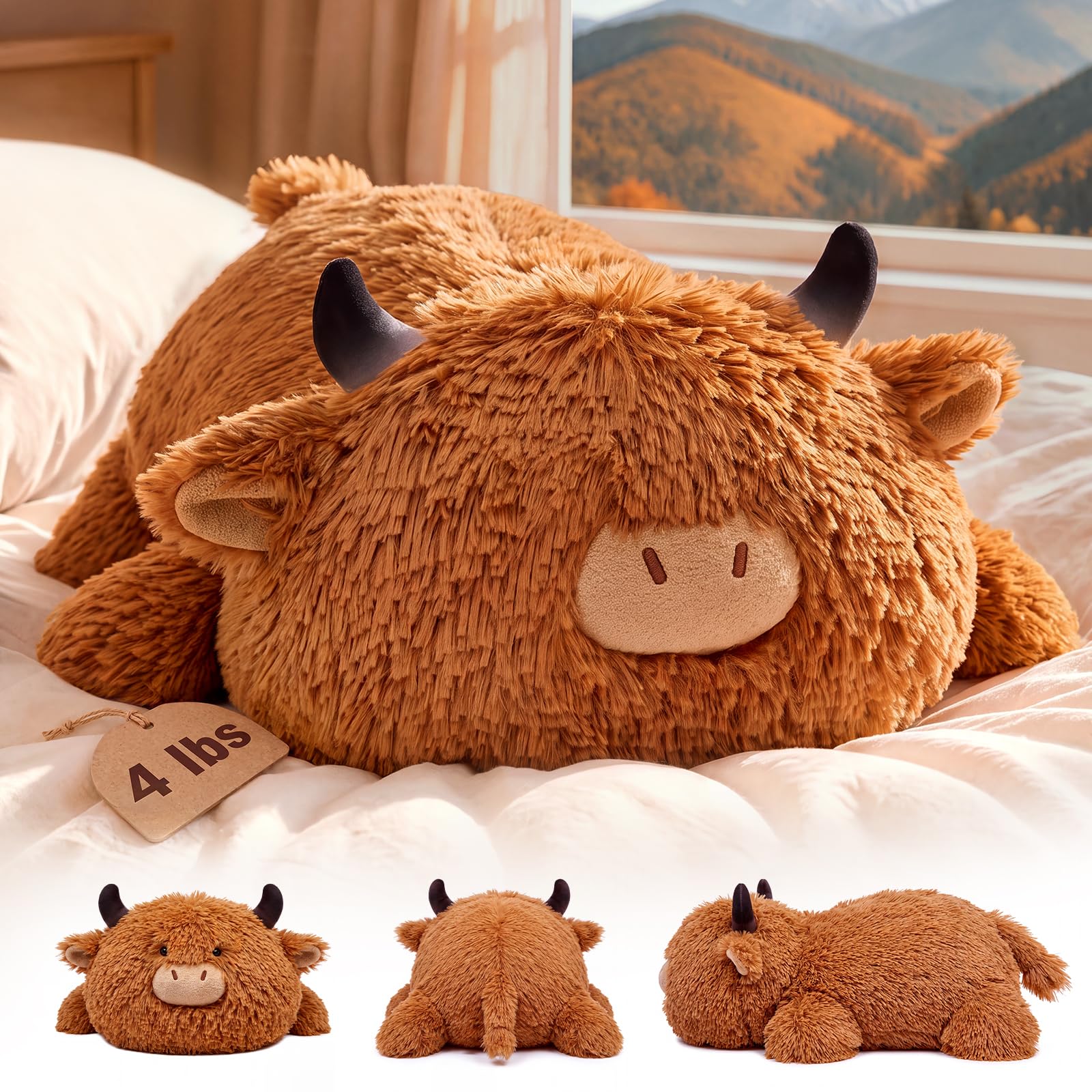 Mewaii Weighted Stuffed Animals Highland Cow Plush, 4 lb, 23in Brown