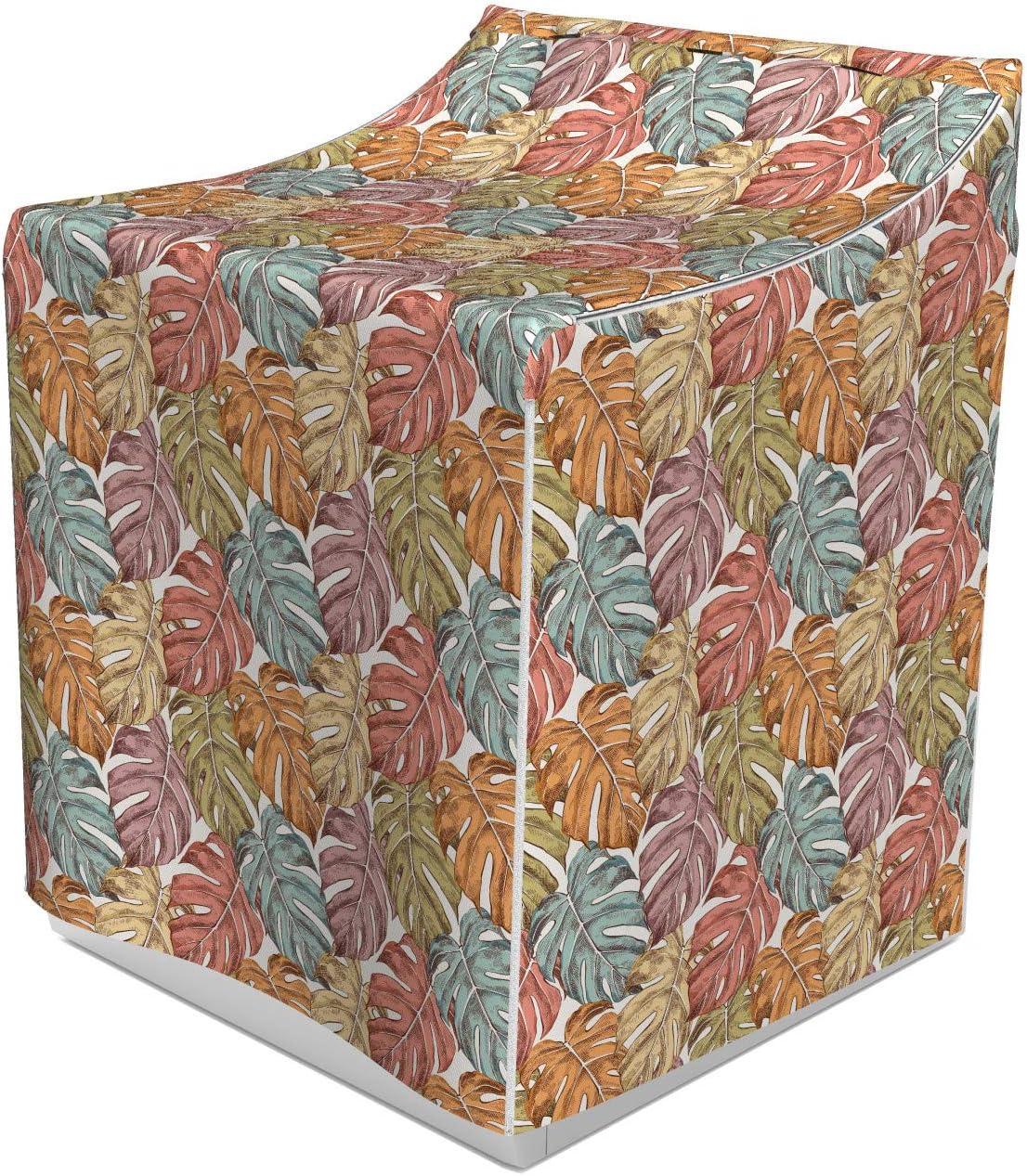 Ambesonne Exotic Cover for Washer and Dryer, Tropical Pastel Colorful Monstera Leaves Retro Grunge Effects Foliage Modern Design, Easy Use Bathroom Laundry Decor Accent, 29" x 28" x 40", Multicolor