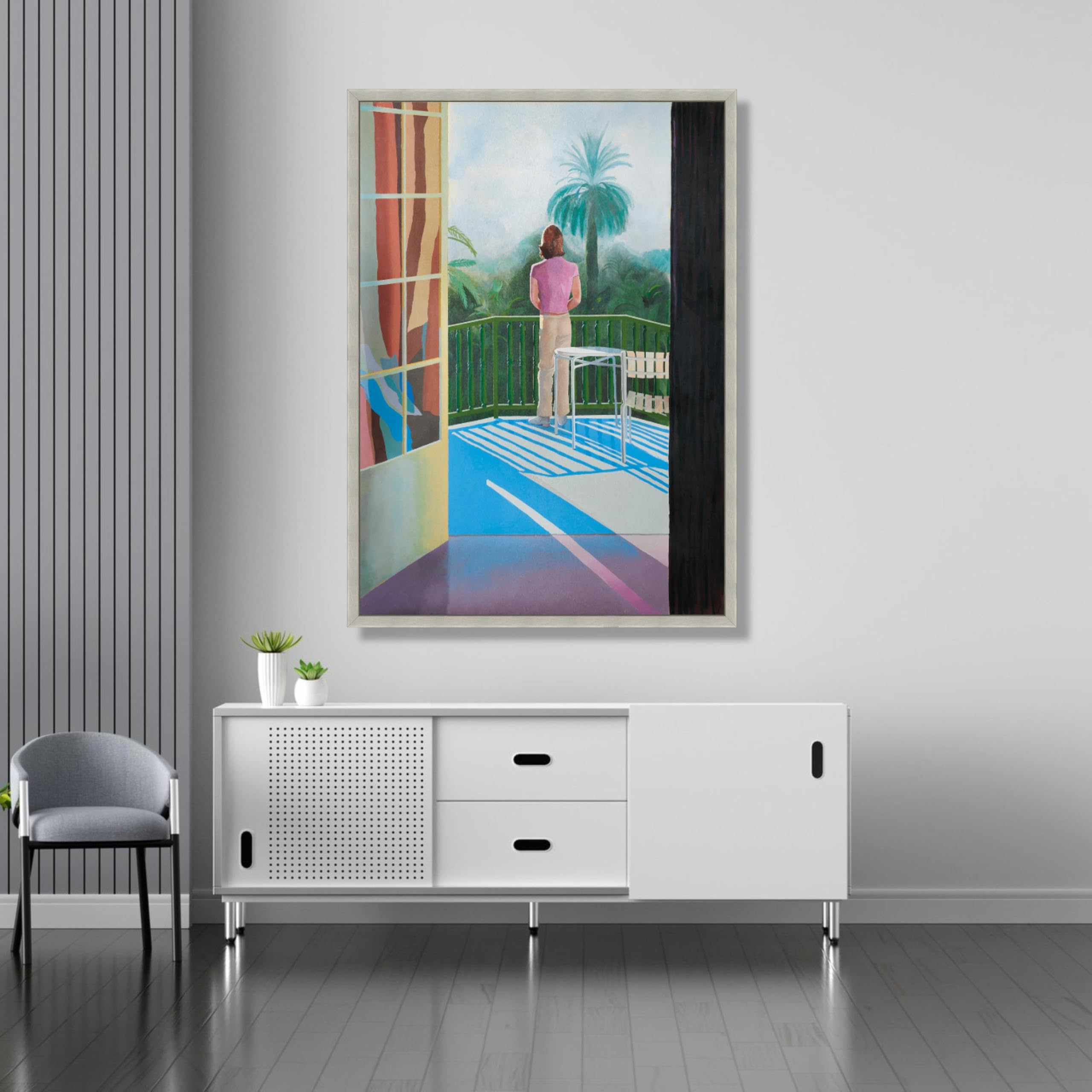 LMYCHENG David Hockney Balkonszene Poster und Drucke, Moderne figurative Wandkunst, Landschaftsgemälde auf Leinwand, Inneneinrichtung für Zuhause (70 x 100 cm/rahmenlos)