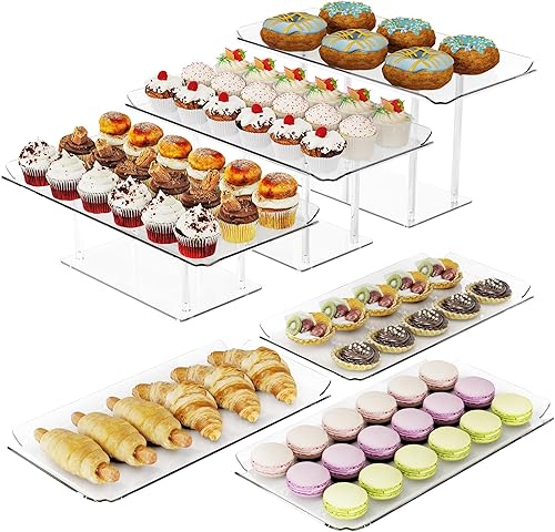 Miniatura 7 de Juego de 5 exhibidores de mesa de postre, soportes de exhibición de postres de acrílico transparente para cupcakes, postres, pastelería, alimentos,